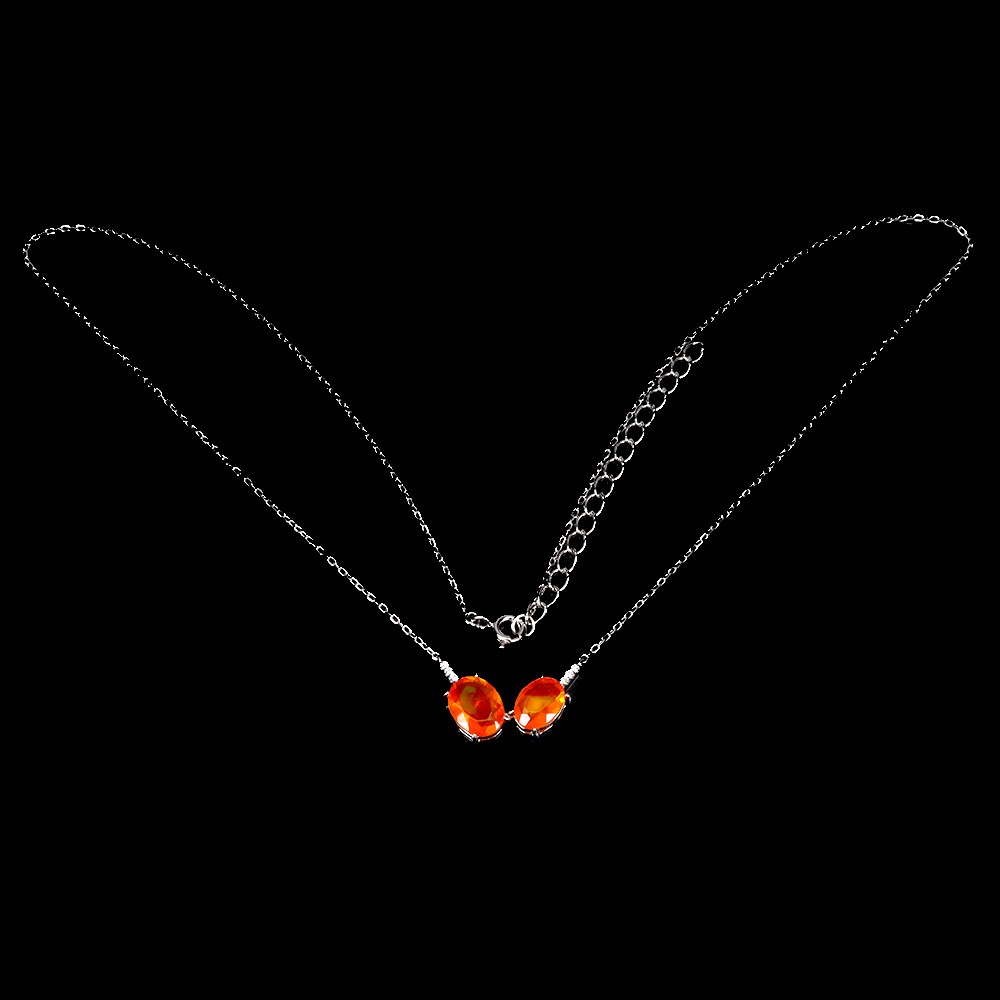 925 Sterling Silver Necklace Oval Orange Opal 9x7mm Gemstone Jewelry 18inches