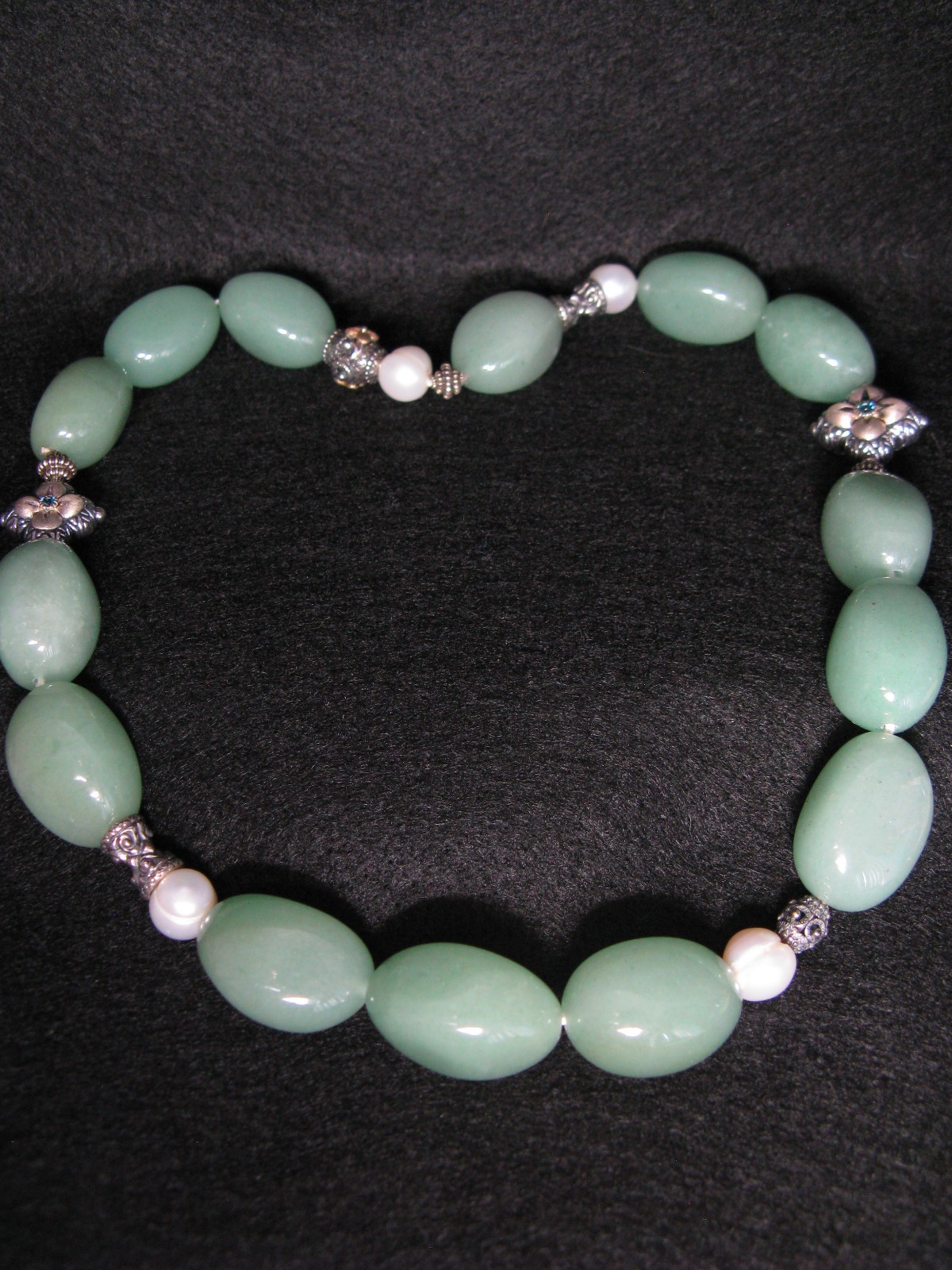 Barbara Bixby Aventurine Gemstone Nugget Necklace Pearl Flower Magnetic Closure