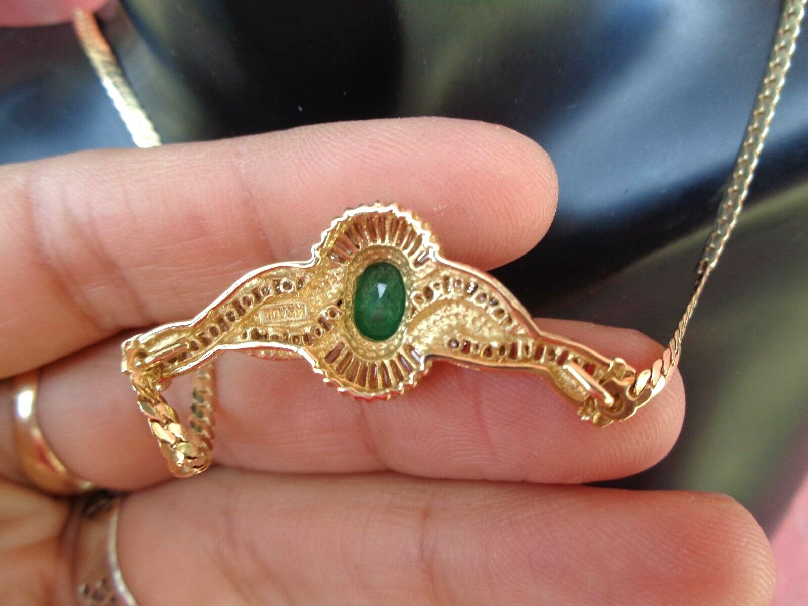 ADL 14k gold channel set and baguette diamond Emerald bib necklace LKNEW $3600
