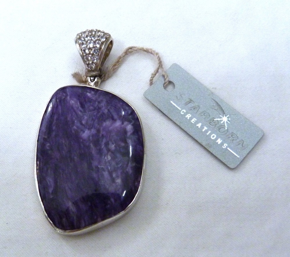 2 1/4″ STARBORN STERLING SILVER PURPLE CHAROITE WHITE TOPAZ PENDANT NEW W/TAGS