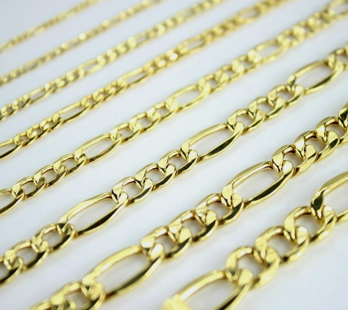 10K Yellow Gold Hollow Figaro Link Chain Necklace Bracelet 2mm-5.5mm 7″ ~ 30″