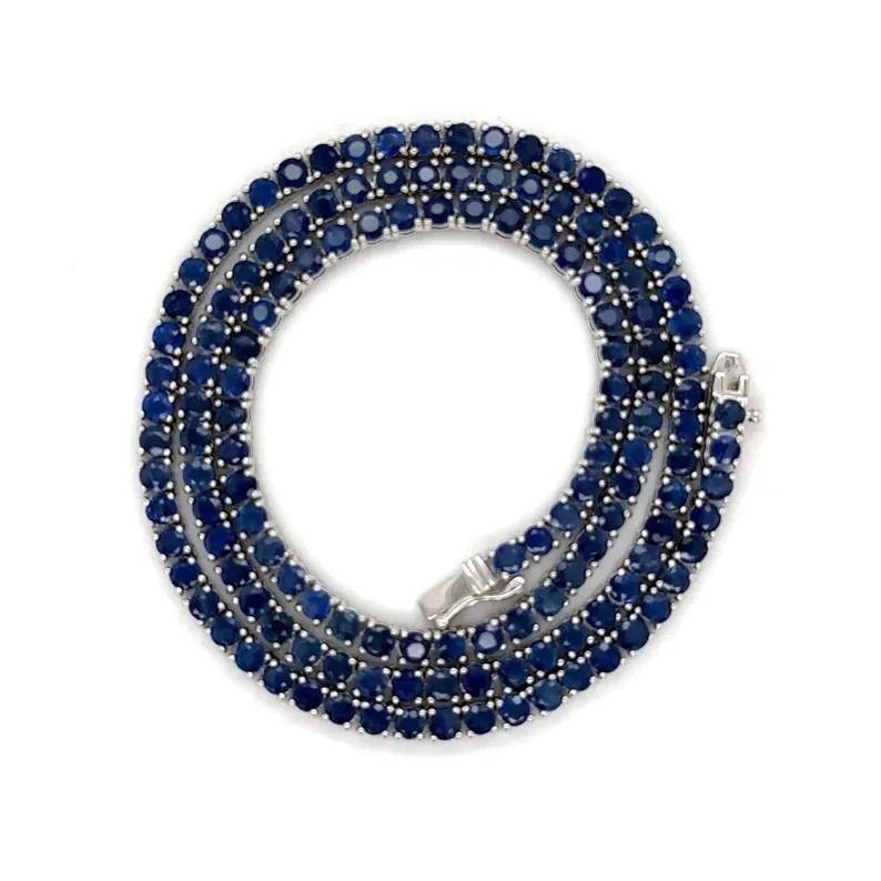 6mm Round Lab Created Blue Sapphire Tennis Necklace 14K White Gold Plated 18″in