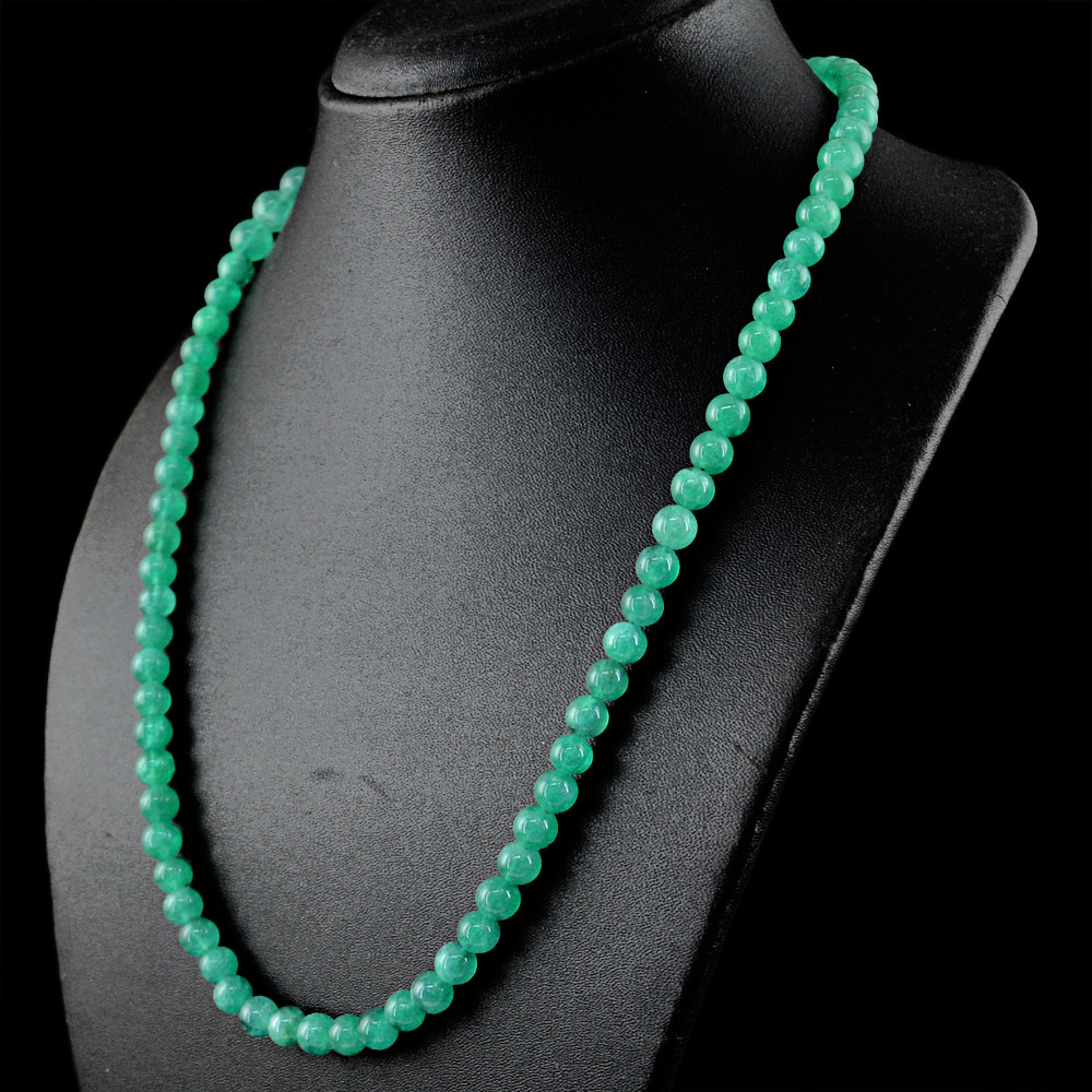 190.50 Cts Earth Mined Single Strand ENHANCED Emerald Round Beads Necklace (DG)
