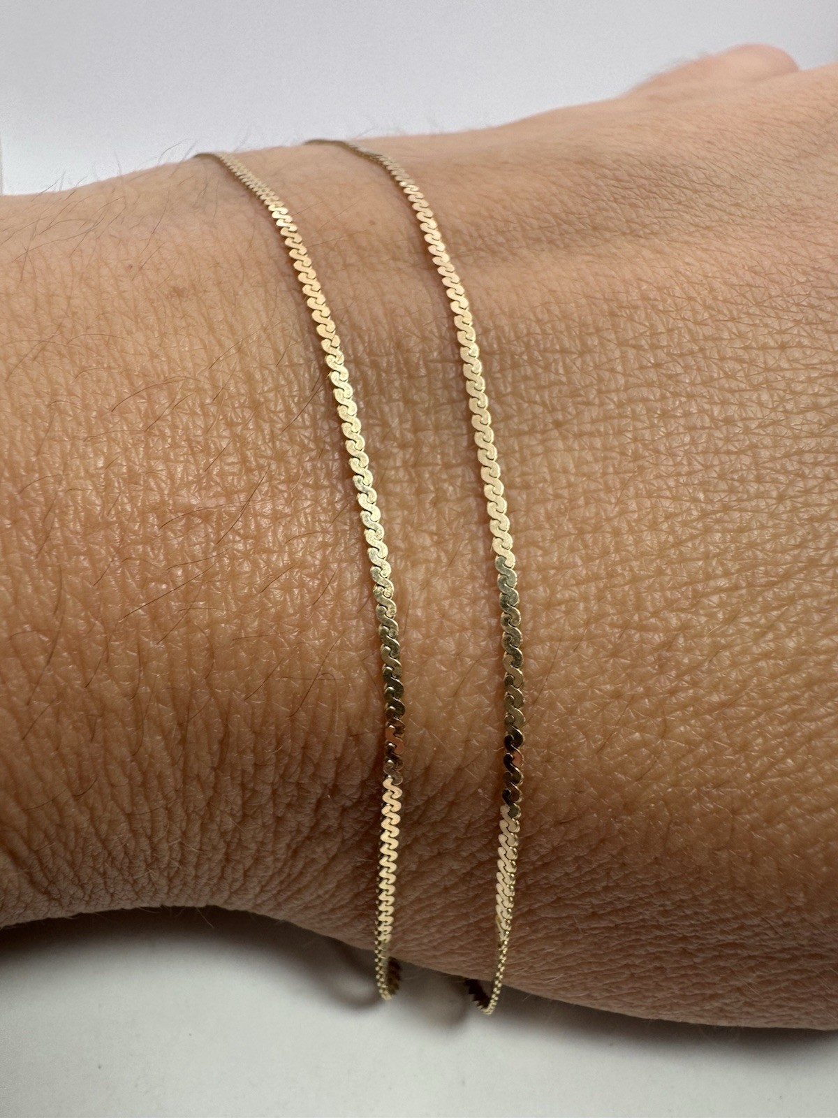 14K Solid Gold 15” Serpentine S-Link Choker Necklace 1MM