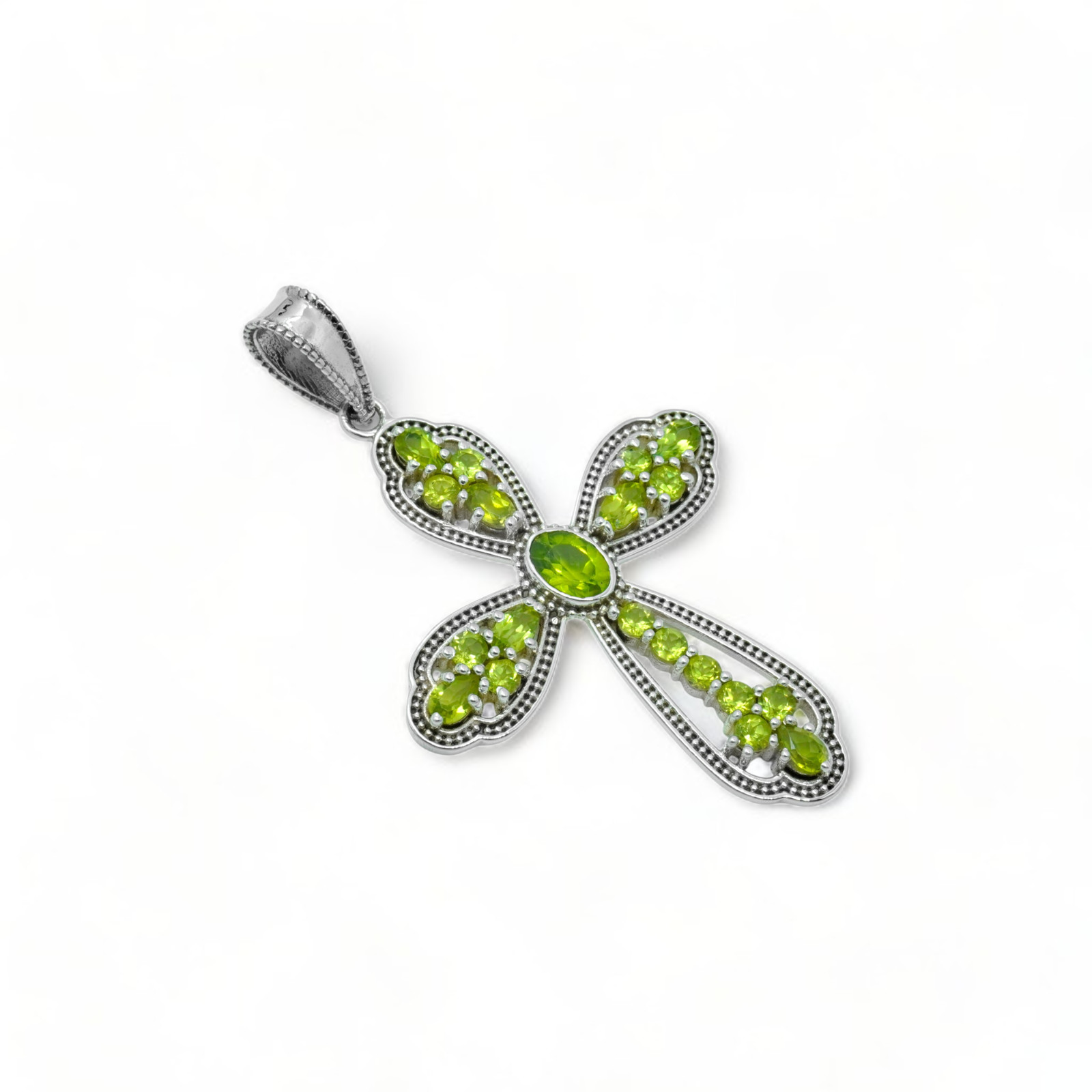 Peridot Gemstone Pendant Handmade Cross Pendant Jewelry For Unisex Gift Jewelry