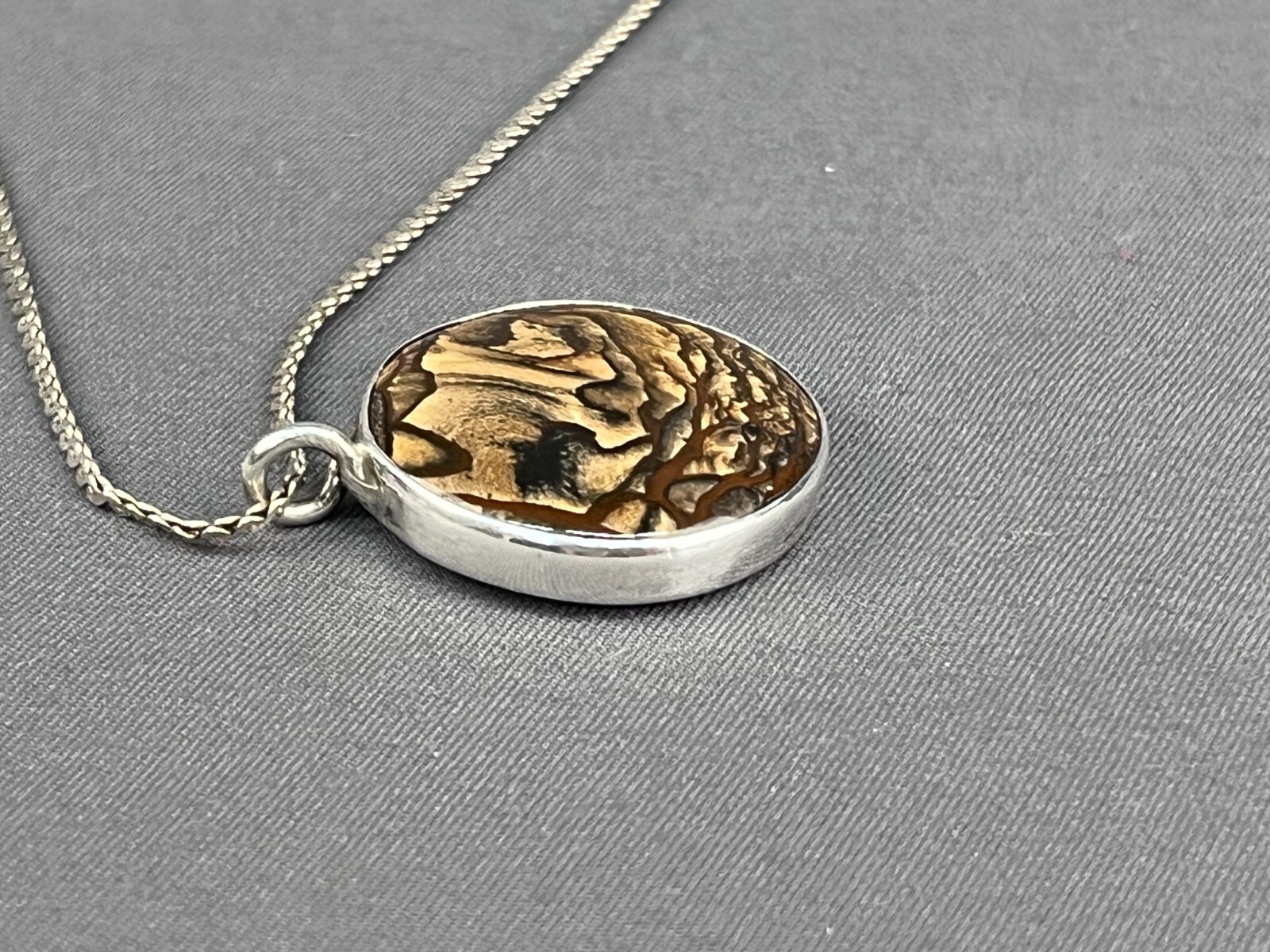 Biggs Picture Jasper Sterling Silver Pendant 18″ Necklace (J)