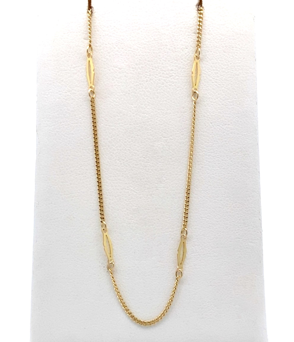 Italian 14k Yellow Gold 2mm Geometric-Shape Station Necklace Fine Chain 18″ 2.7g