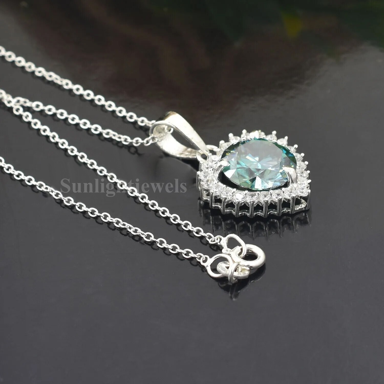 Romantic Blue Lab Grown Diamond Solitaire Drop Pendant 4.8 Ct 925 Silver