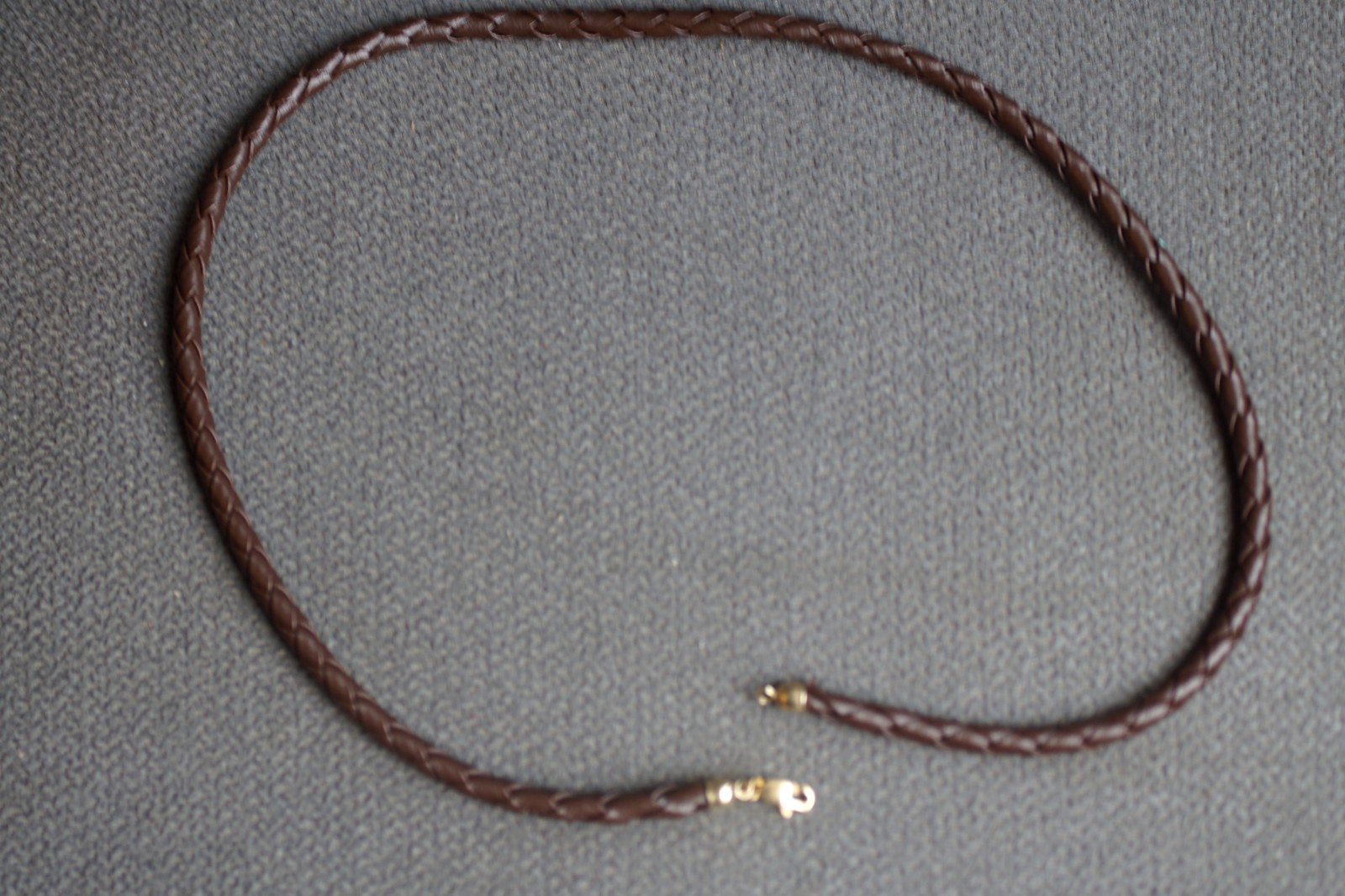 14KT Yellow Gold 5mm Brown Braided Leather Cord Necklace 17 1/2″ NEW