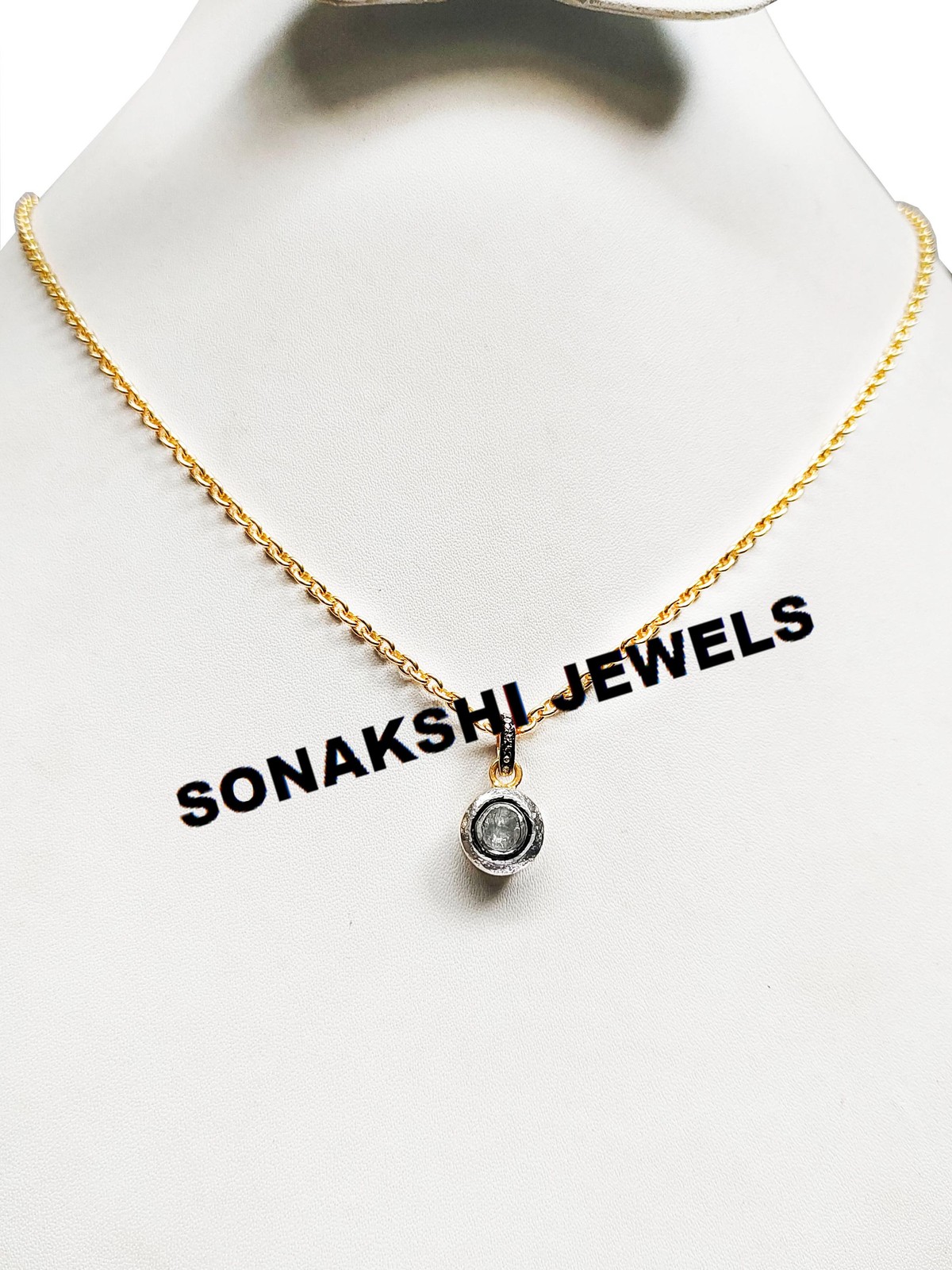 Handmade Polki Diamond Pendant: 925 Sterling Silver Halo Jewelry Pendant
