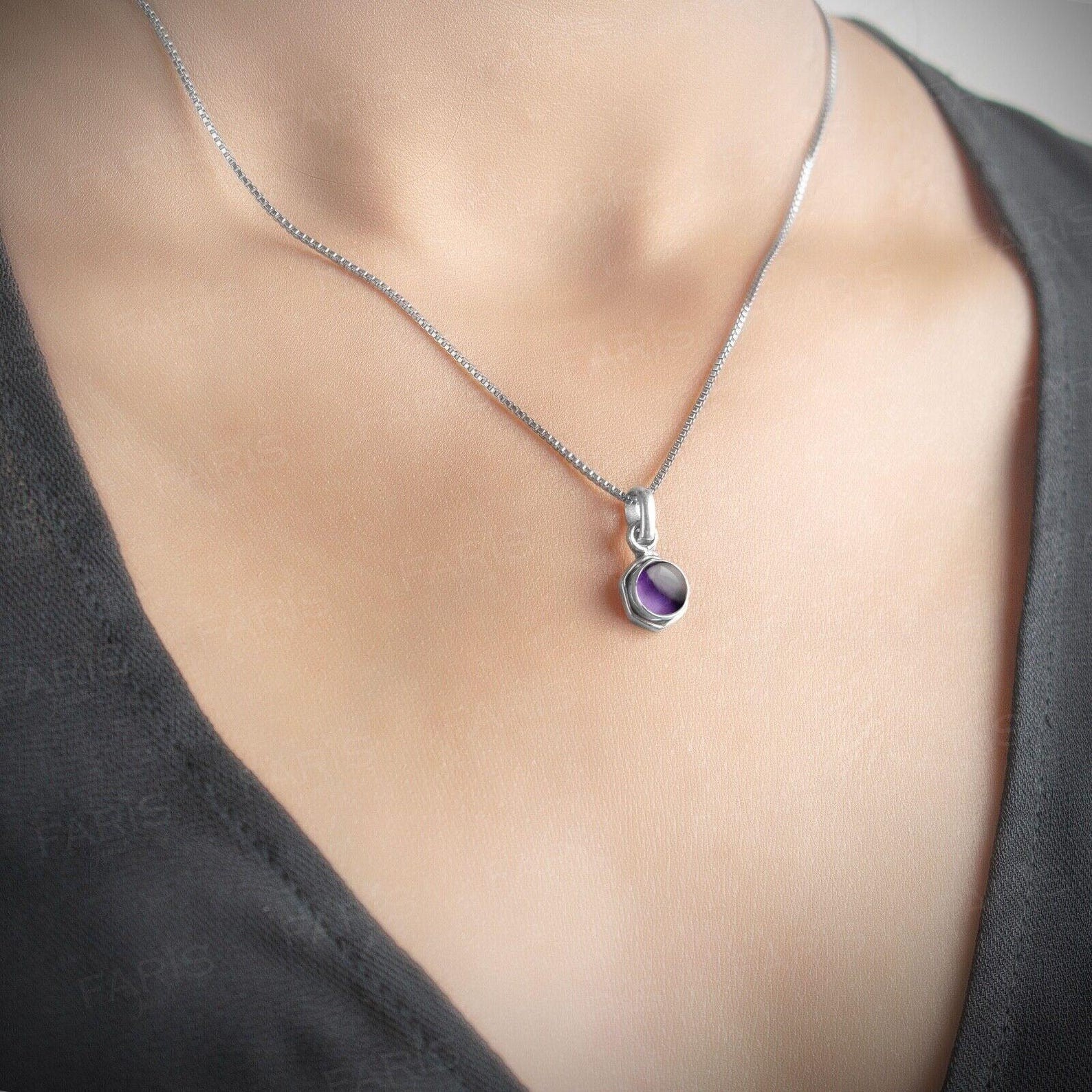 Round Shape Purple Amethyst Necklace 925 Sterling Silver Women And Adult Pendant