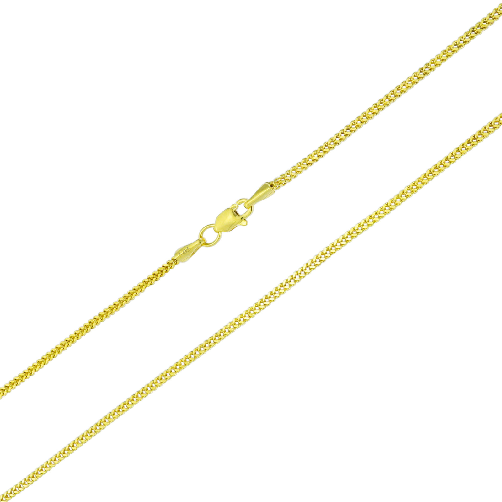 14K Yellow Gold 1.5mm Franco Box Wheat Spiga Chain Pendant Necklace 14″-24″