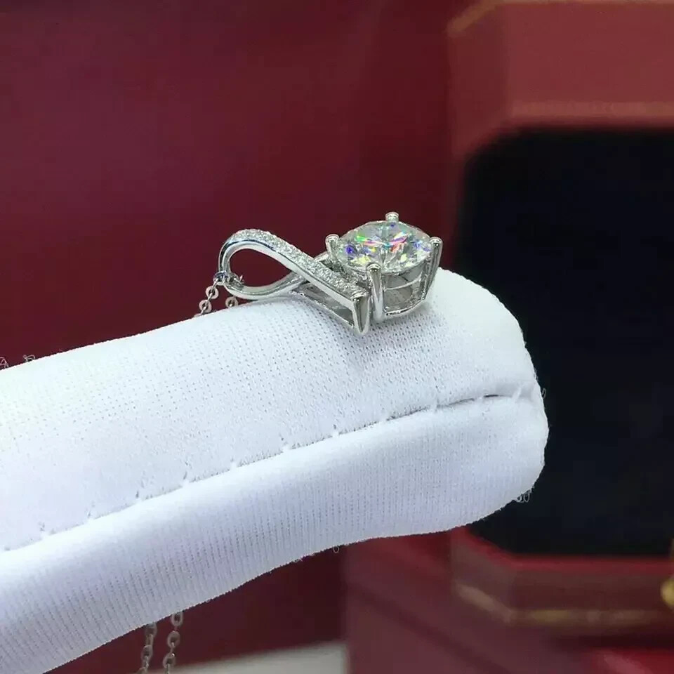 2Ct Round Cut Diamond Solitaire Pendant 14K White Gold Finish Free Chain