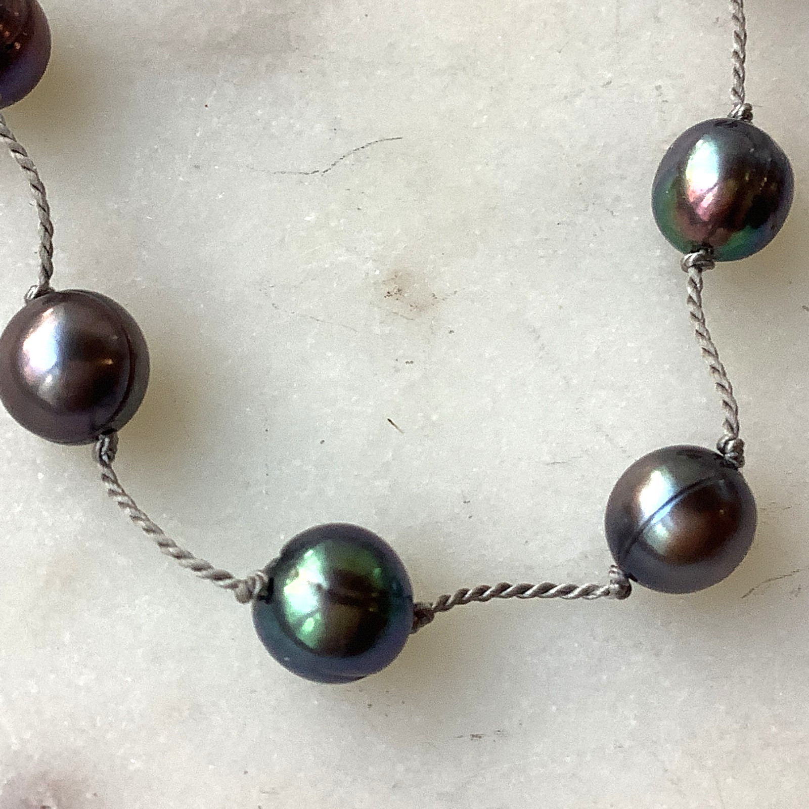 Vintage Peacock Pearls Necklace 6mm Sterling Silver 15” Signed