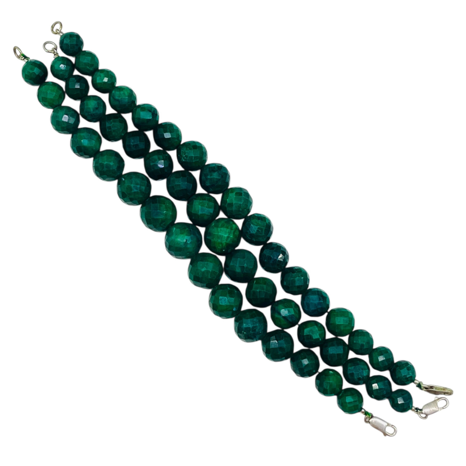 7.5 Inch Natural Green Sapphire Bracelet 10-14mm Facetted Beads with 925 Clasp