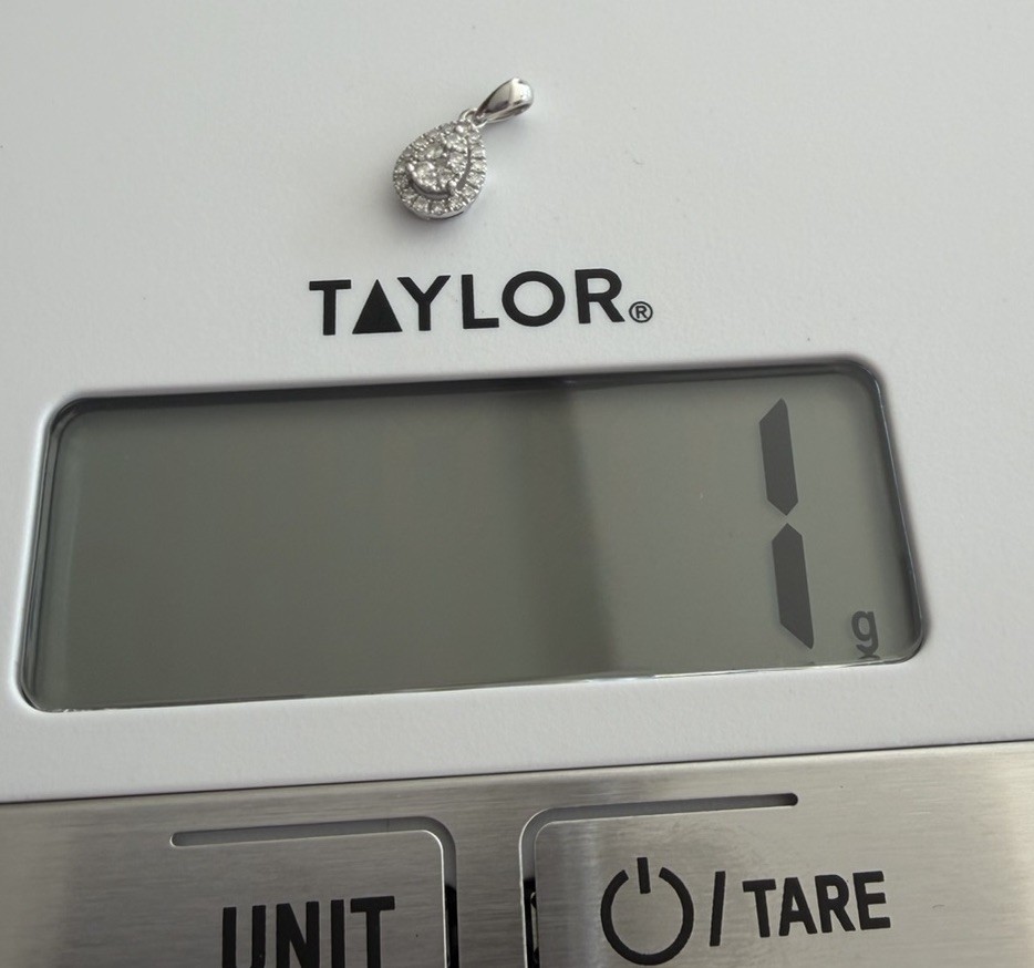 14k solid white gold, 23 Tiny genuine diamond cluster Tear Drop pendant Charm.