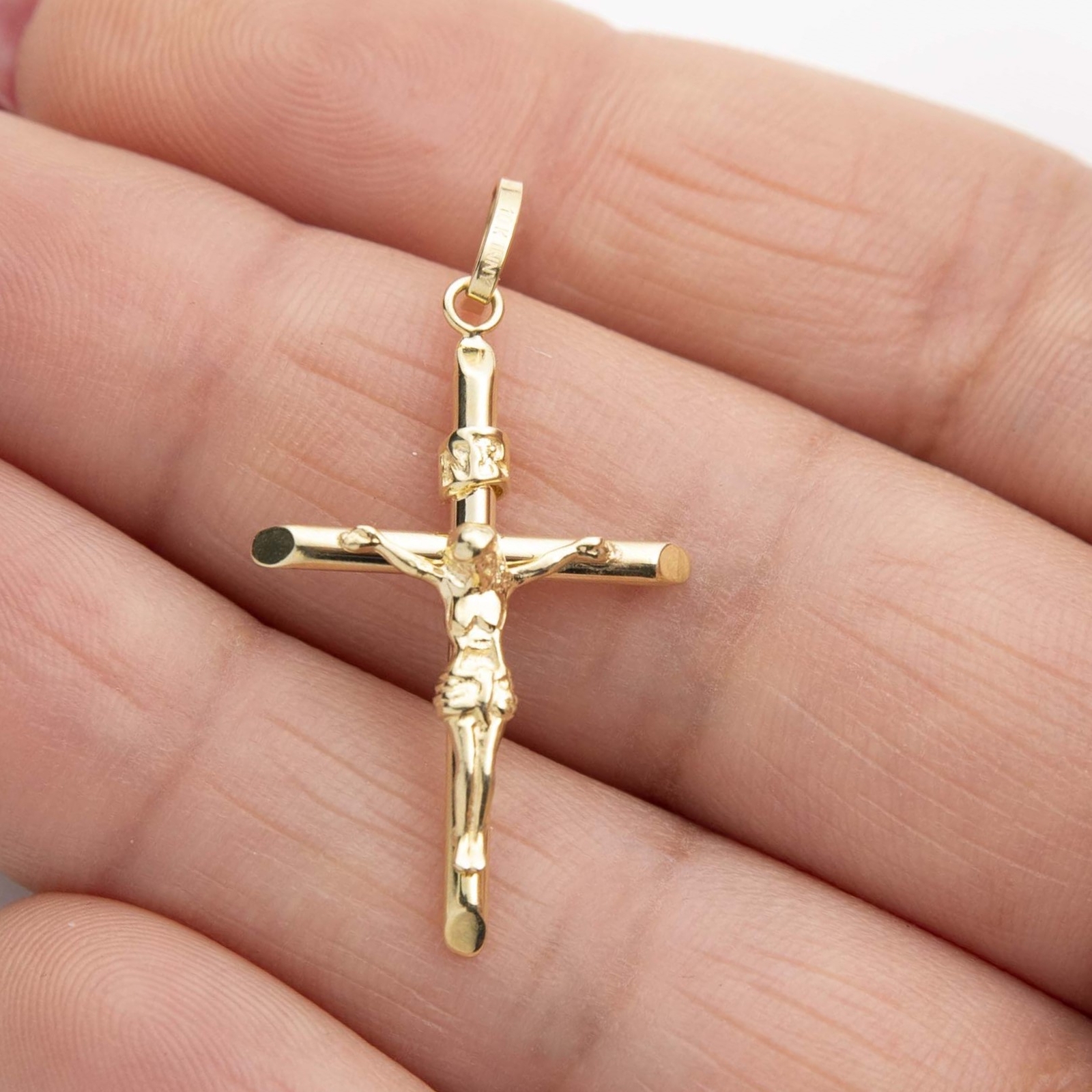 1 3/8″ Jesus Crucifix Cross INRI Pendant Real 10K Yellow Gold