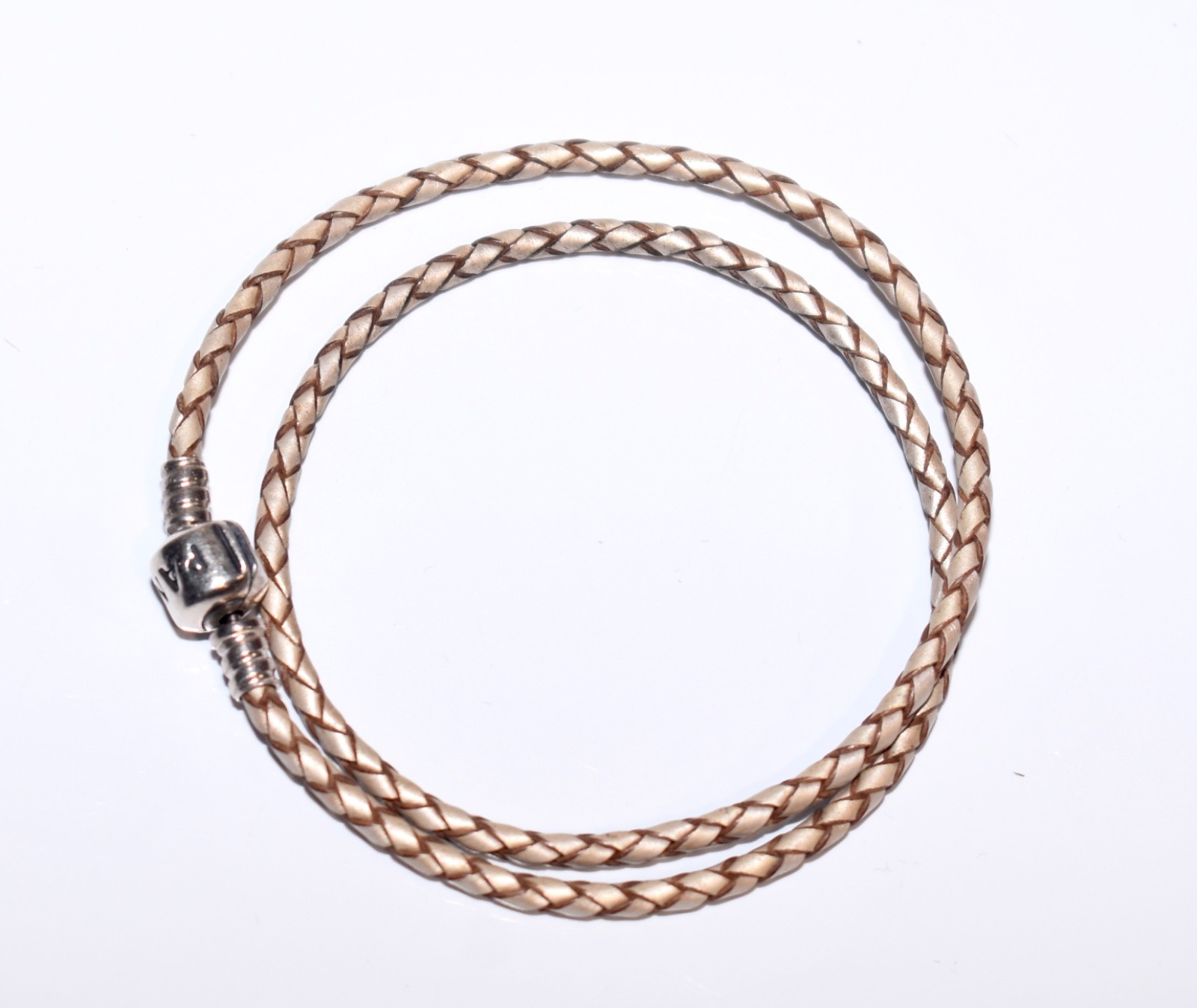 Pandora * 16″ BRAIDED LEATHER CHARM NECKLACE * Sterling Silver Barrel Clasp