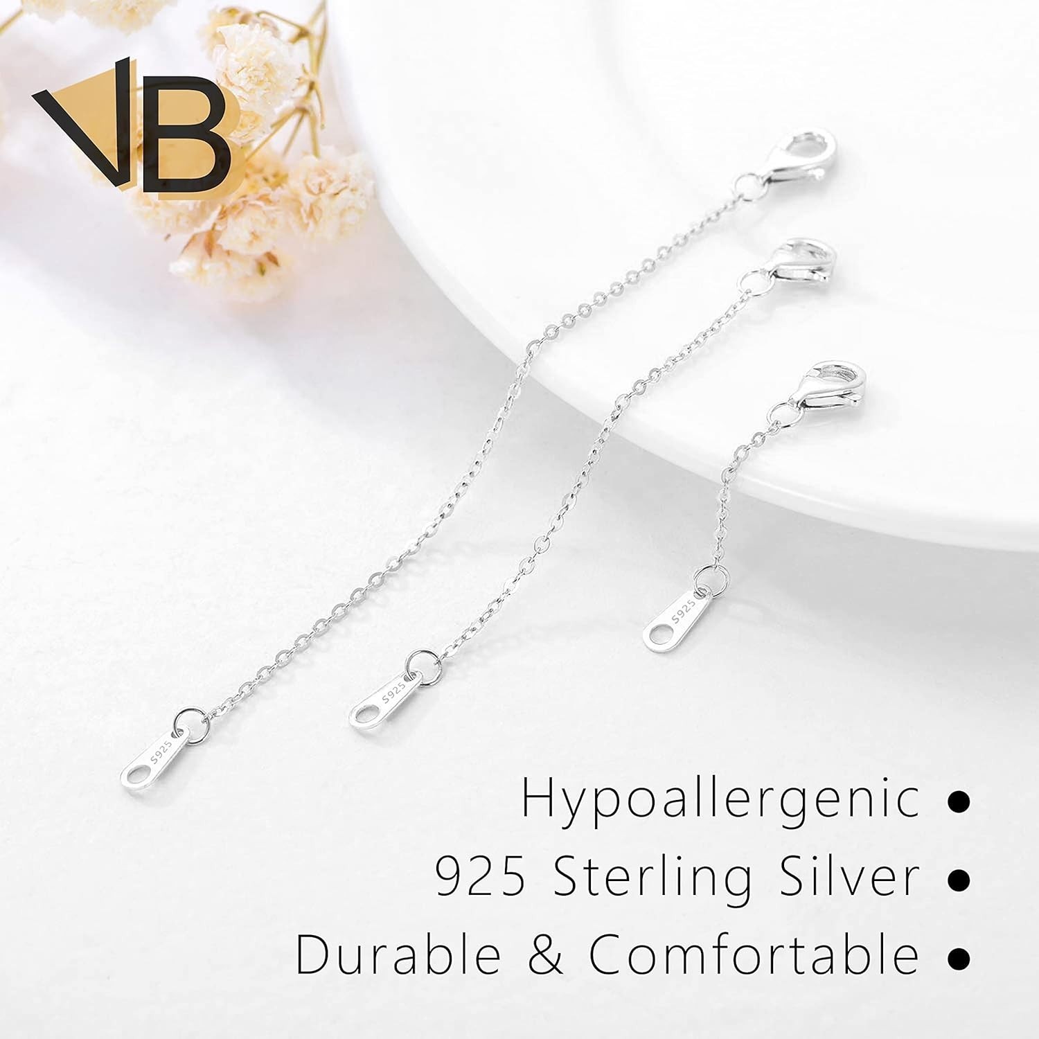 Sterling Silver Necklace Extenders for Women Silver Chain Extension Bracelet Ext