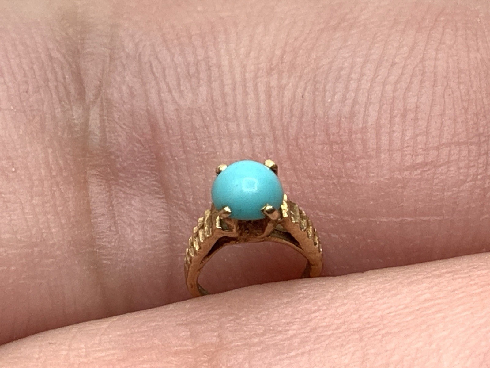 Vintage 14K Ring Yellow Gold Turquoise December Birthstone Tiny Charm Pendant