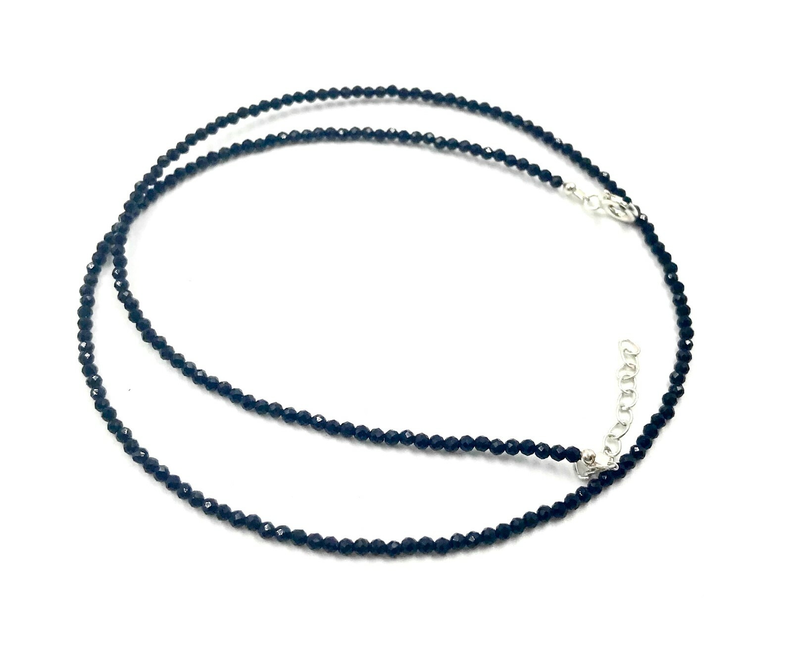 925 Silver Black Spinel Bead Strand Necklace Jewelry Women Handmade USA SELLER