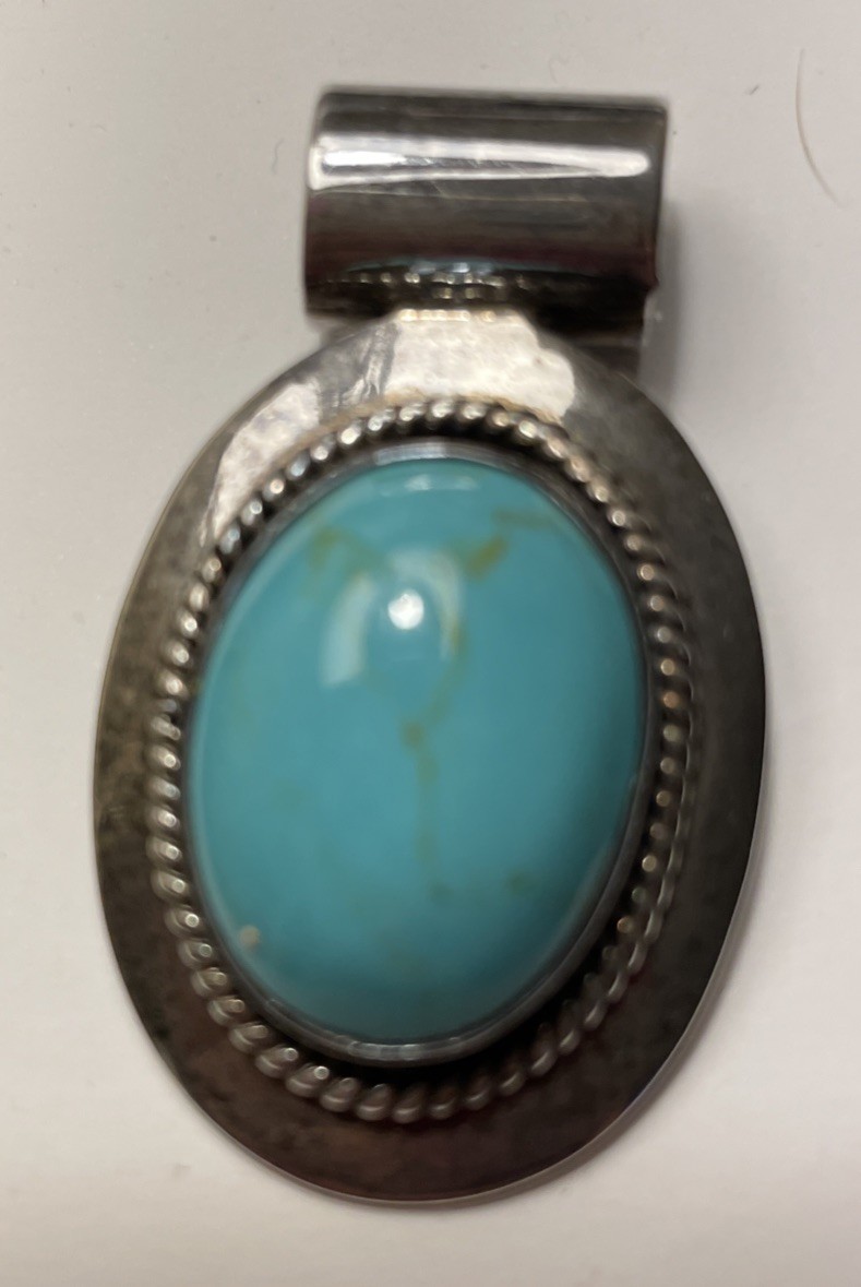ATI Mexico Turquoise Oval Shaped Sterling .925 Slide Pendant