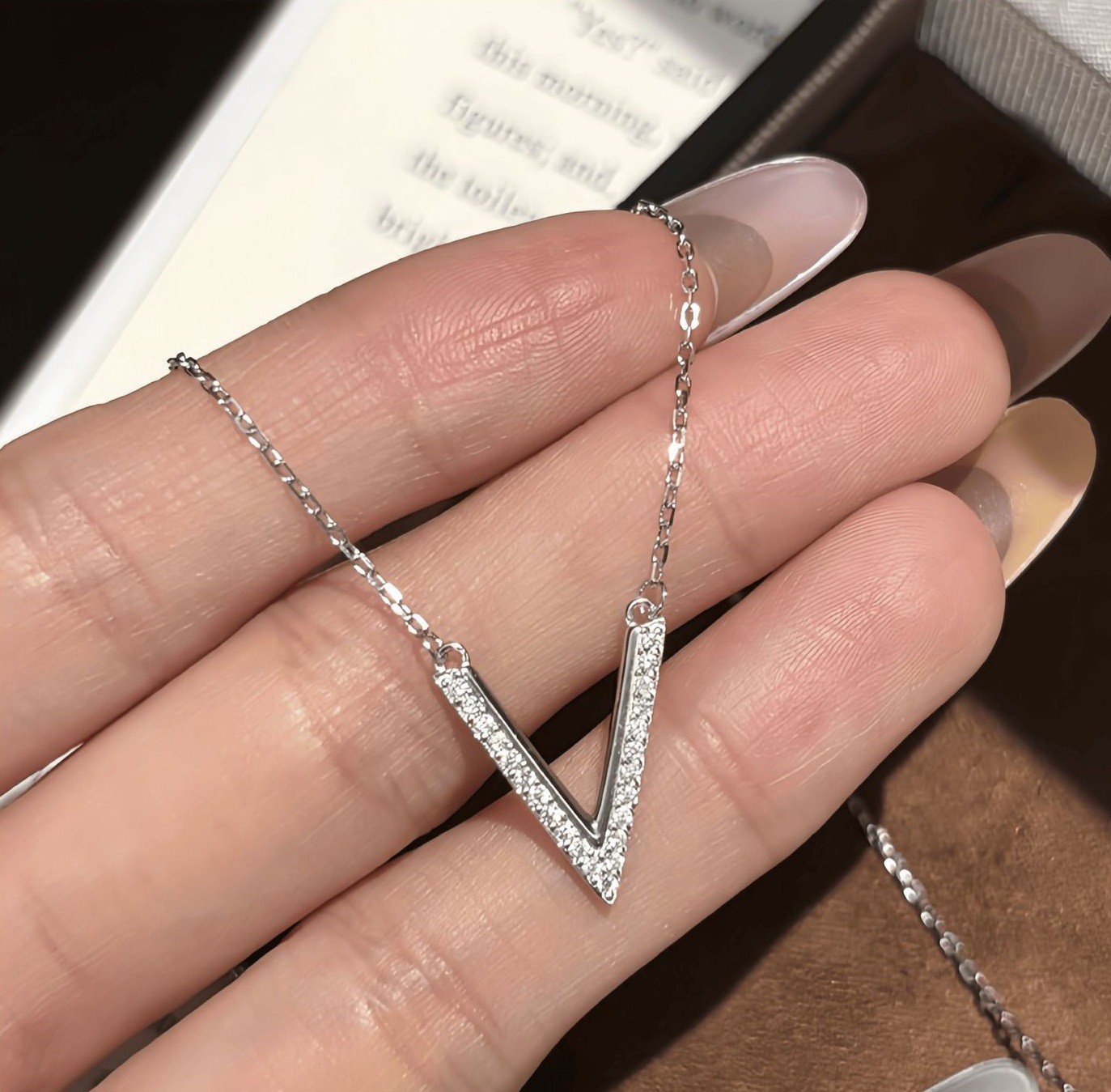 Minimalist V Shape Moissanite Pendant Necklace 925 Sterling Silver
