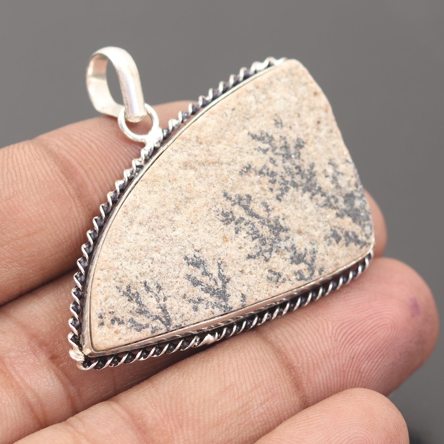 German Dendrite Gemstone 925 Sterling Silver Handmade Pendant Jewelry Gift For