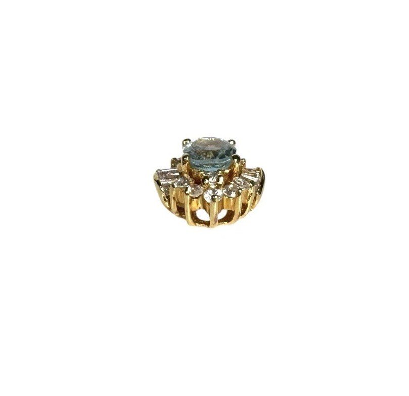 Vintage Gold Plated Pendant Light Blue Gemstone Oval Facetted Topaz Aquamarine