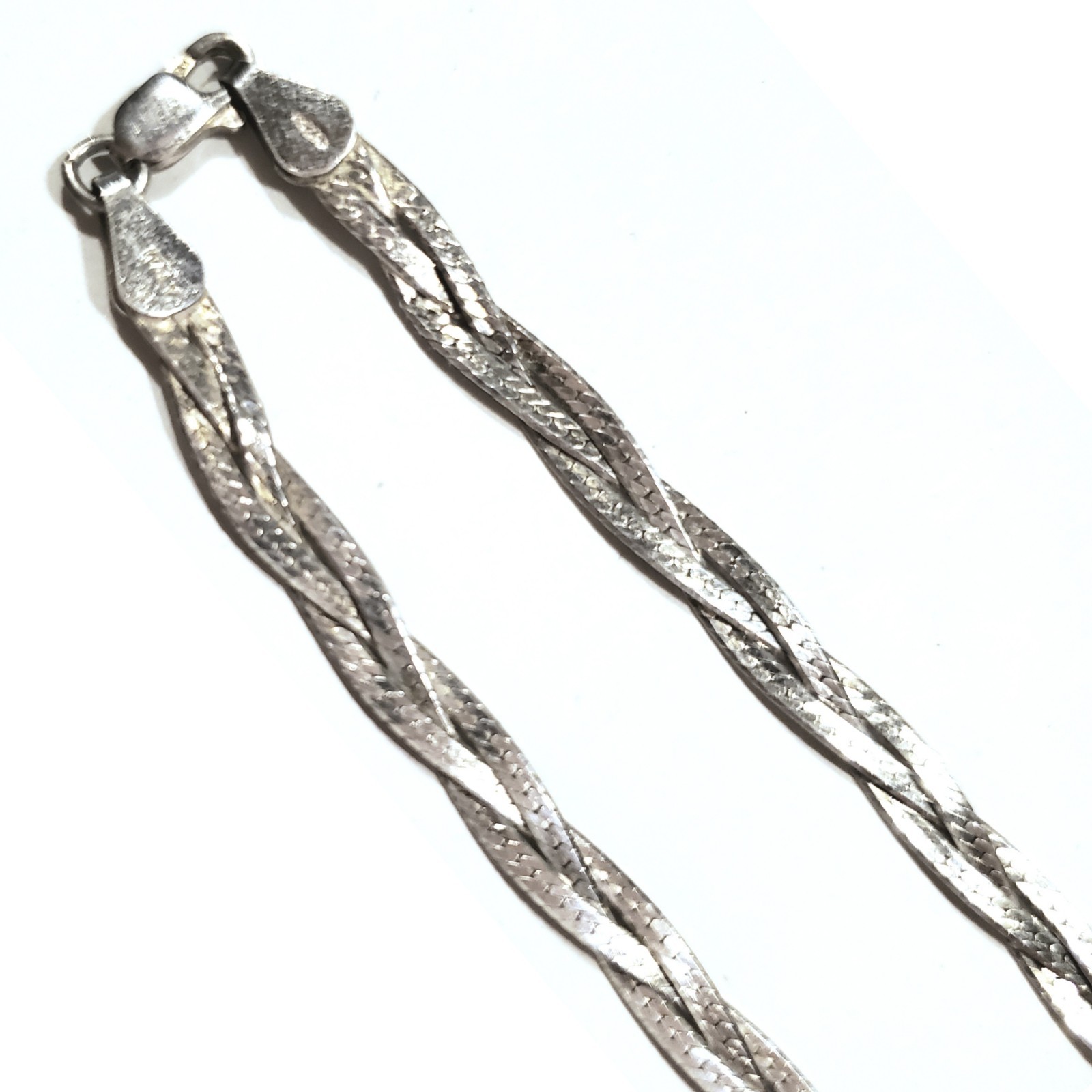 Triple Strand Braided Woven Herringbone Necklace 925 Sterling Silver Italy VTG