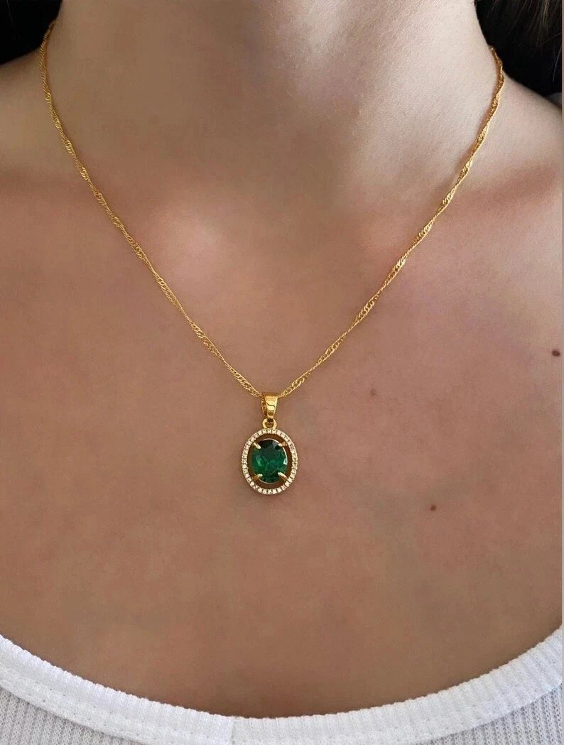 2CT Oval Cut White Lab-Created Diamond Women’s Pendant 14K Yellow Gold Plated