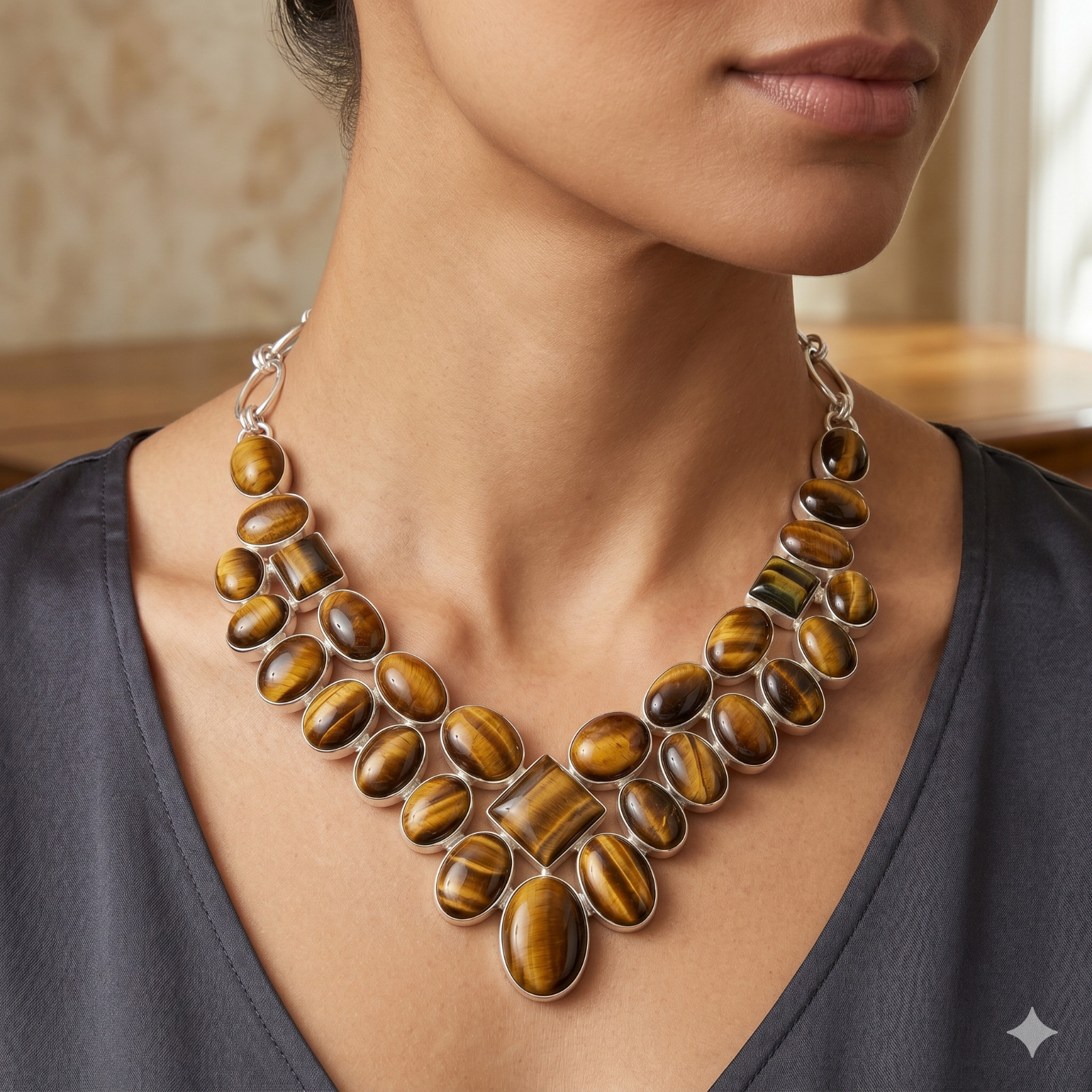 925 Silver Genuine tiger’s eye Handcrafted Chian Wedding Hook Necklace Jewelry