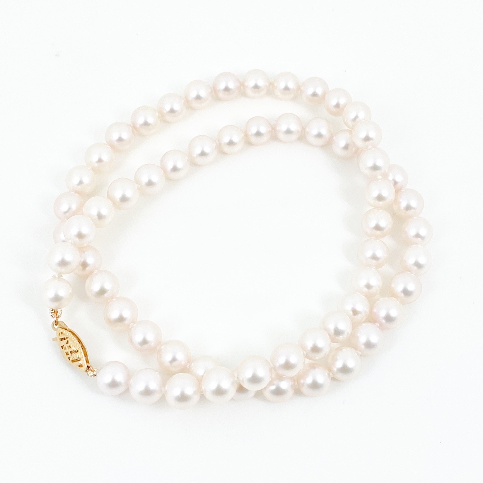 AAA White Akoya Pearl Necklace, 6.5-7mm Japanese Seawater Pearls ,14K Gold #104S