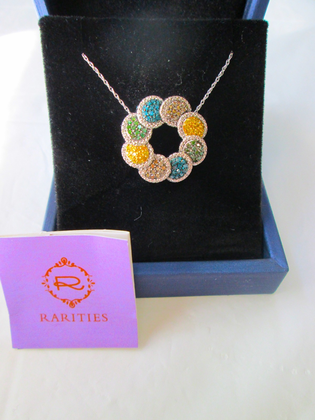 RARITIES BY CAROL BRODIE MULTI COLOR DIAMOND NECKLACE, 925 SS