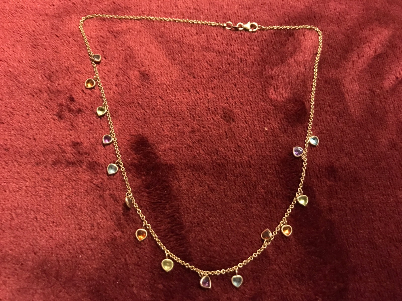 14K YELLOW GOLD MULTICOLOR GEMSTONE NECKLACE 16 INCHES 4.2 GRAMS