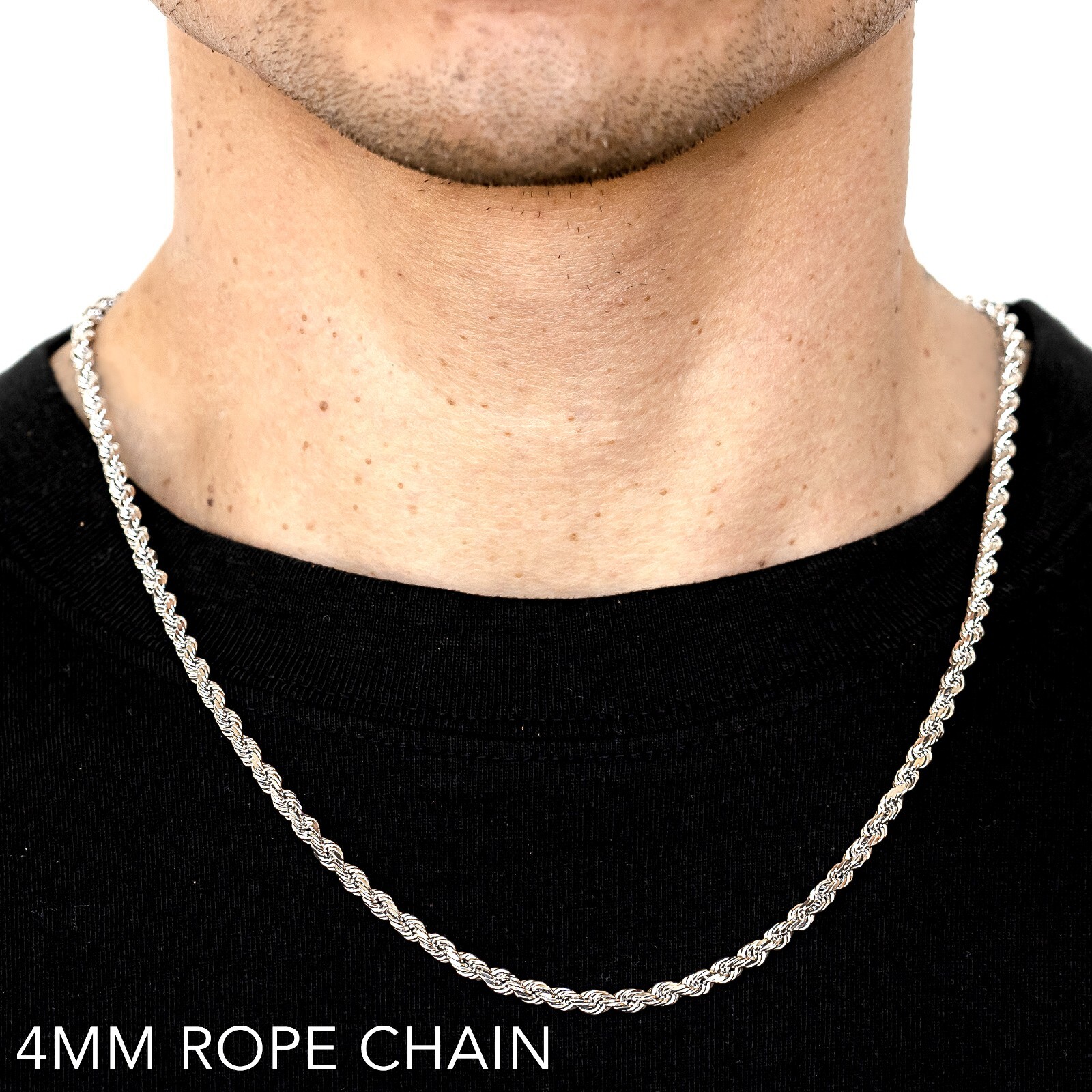 10k White Gold 1mm-12mm Solid D/Cut Rope Chain Necklace Bracelet Size 7″-30″