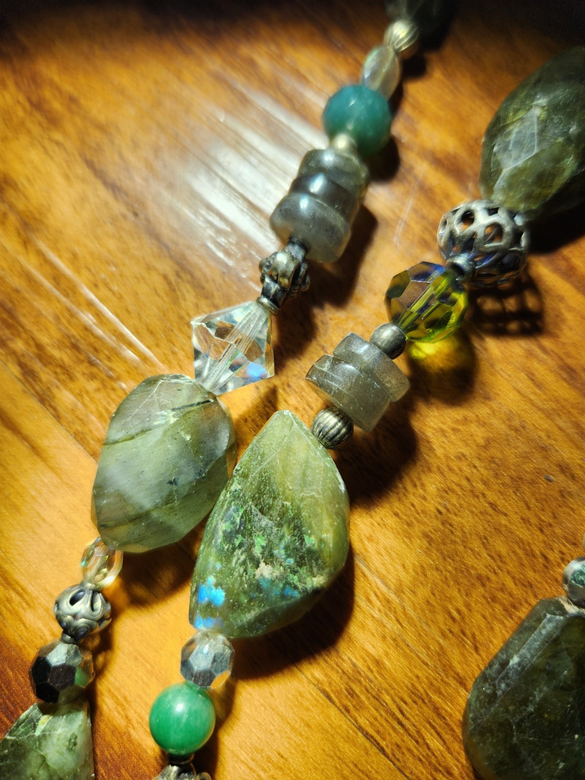 Hand Cut Rock Crystal Smoky Green Blue Quartz Necklace Sterling 925 Classy Beads