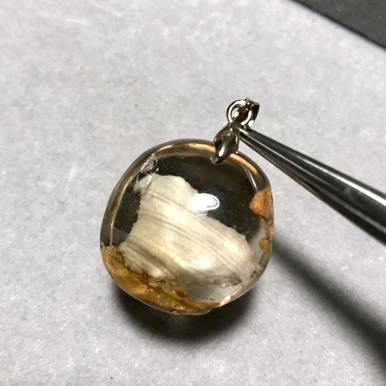 US SELLER Natural White Phantom Quartz Crystal Pendant With Stone Brazil Gem