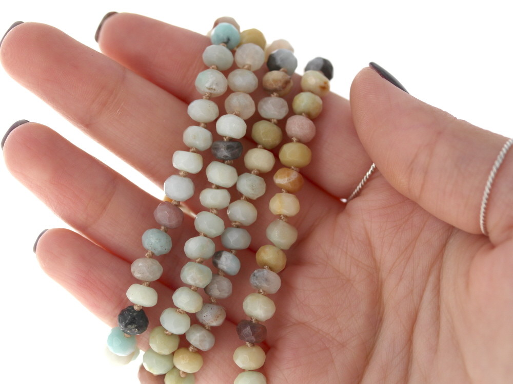 36″ Amazonite Stone Bead Necklace, 6mm Stone Rondelles, Faceted Rondelle Beads