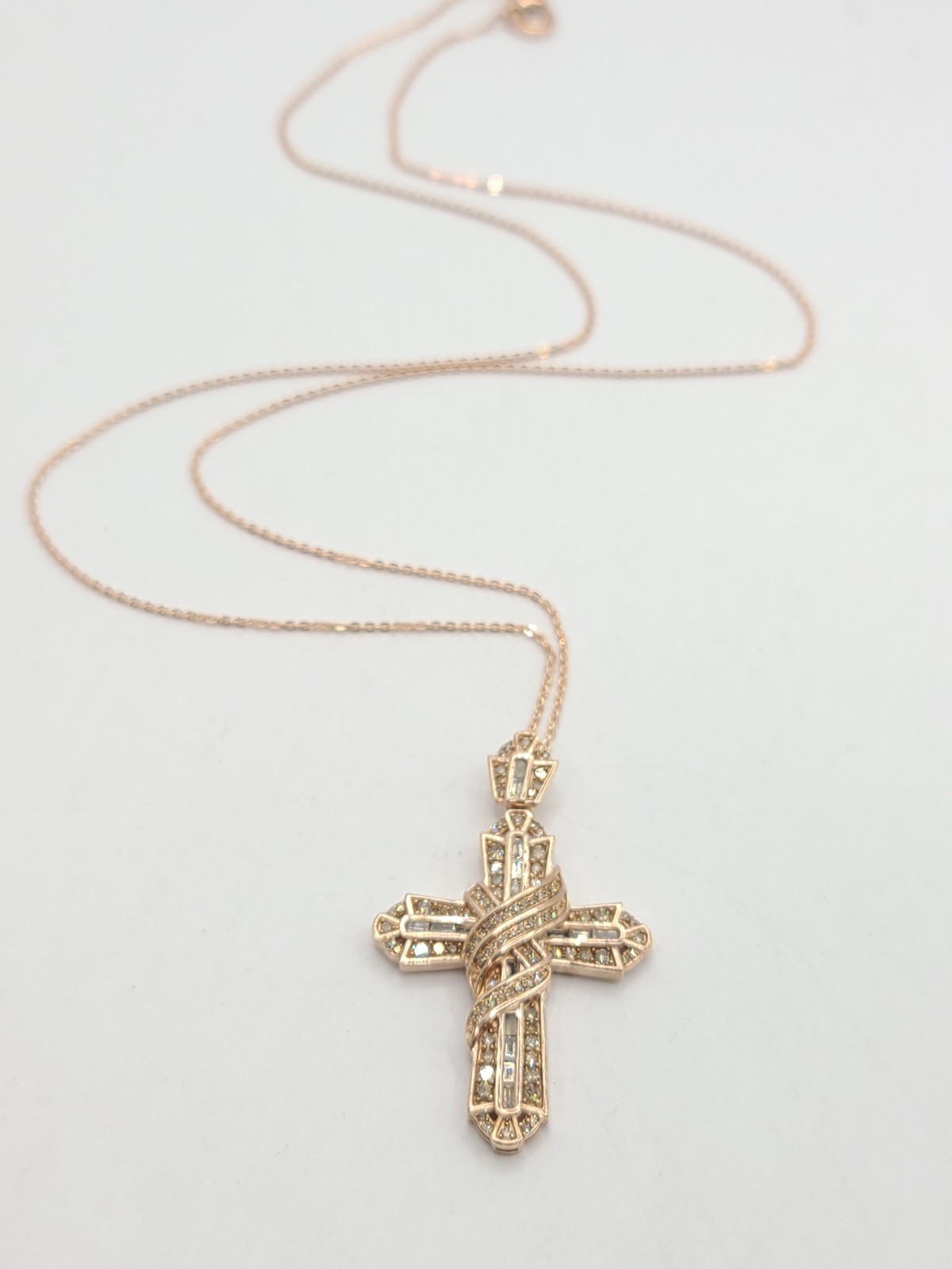 Champagne Diamond 1.00 ctw Eternal Cross Pendant Necklace 18K Vermeil Rose Gold