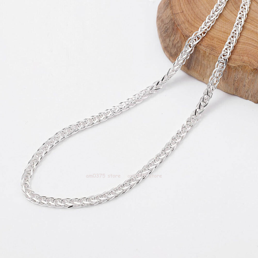 Pure 999 Fine Silver Chain Men Women 3.5mm/4mm Square Wheat Necklace Snake Link