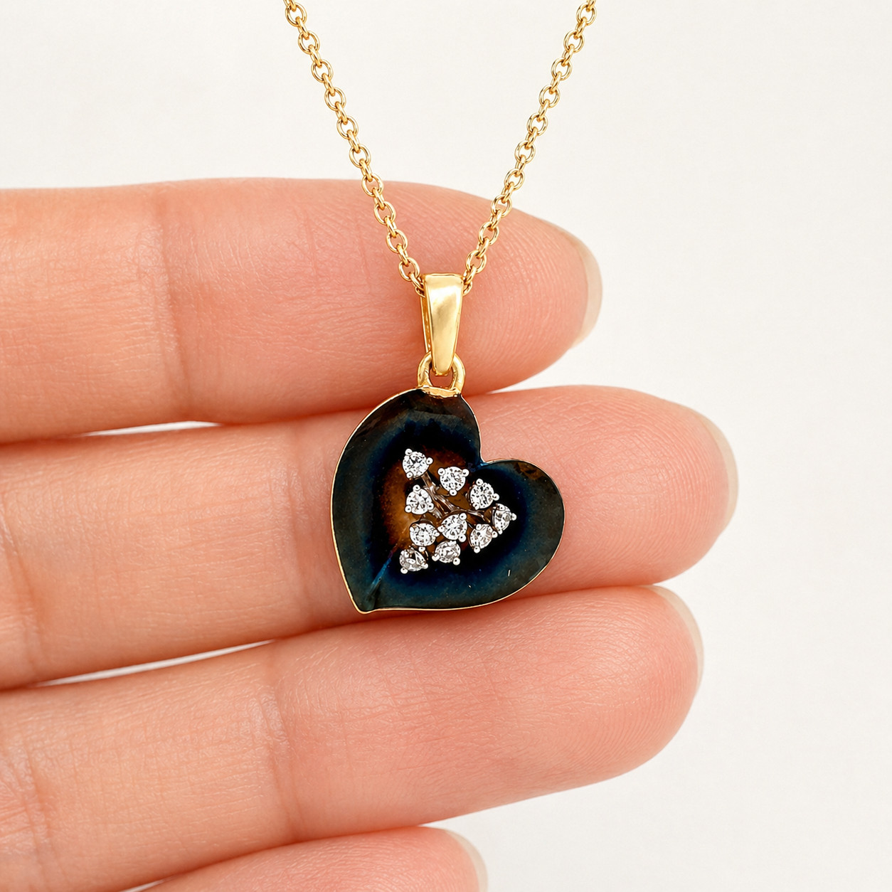 Natural Diamond Heart Pendant Necklace 14K Yellow Gold, Dainty Necklace