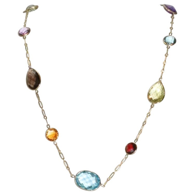 14KT Yellow Gold Genuine Multi Colored Faceted By The Yard Necklace