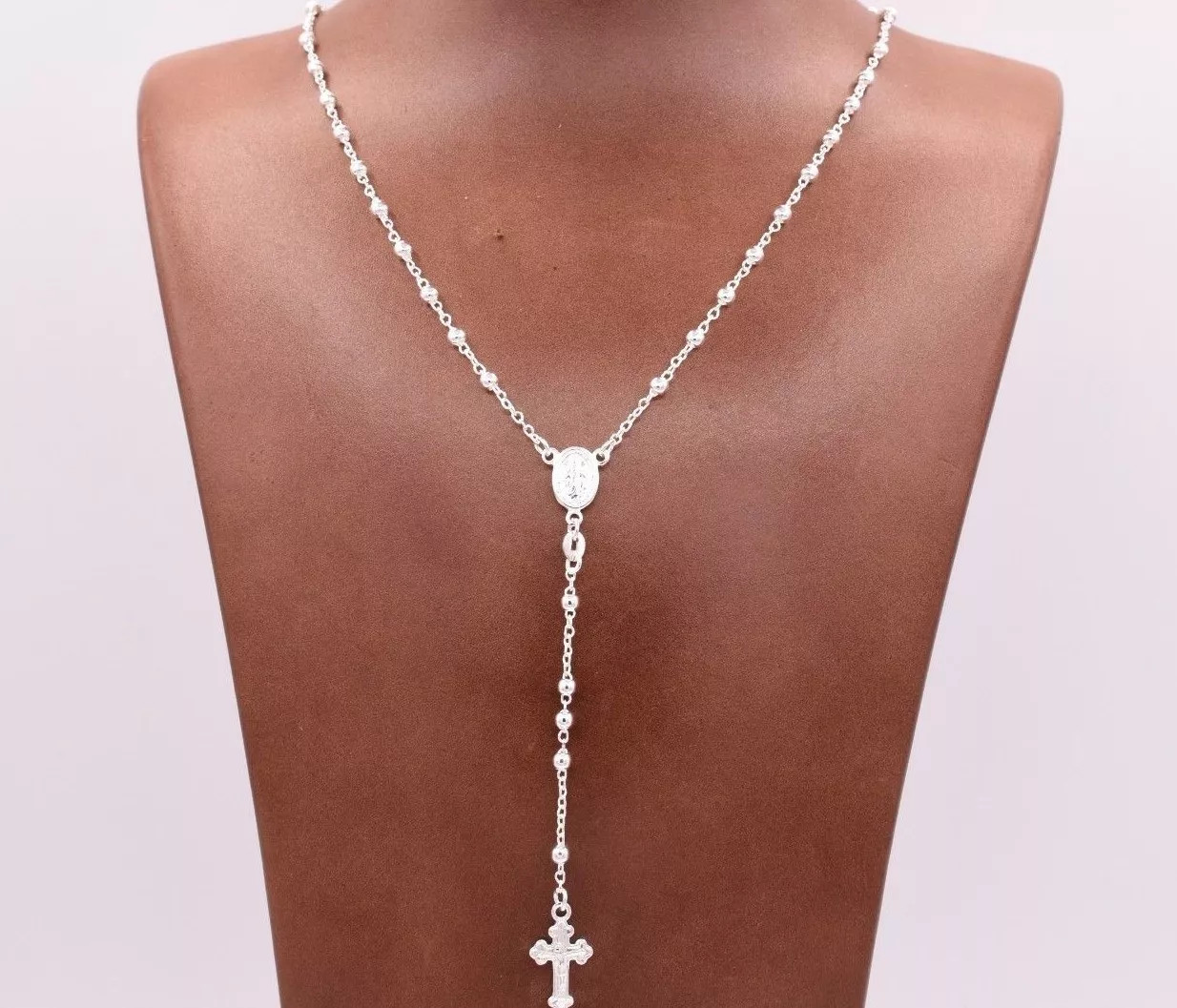 3mm Rosary Shiny Chain Necklace Real Sterling Silver 925 Italian ALL SIZES