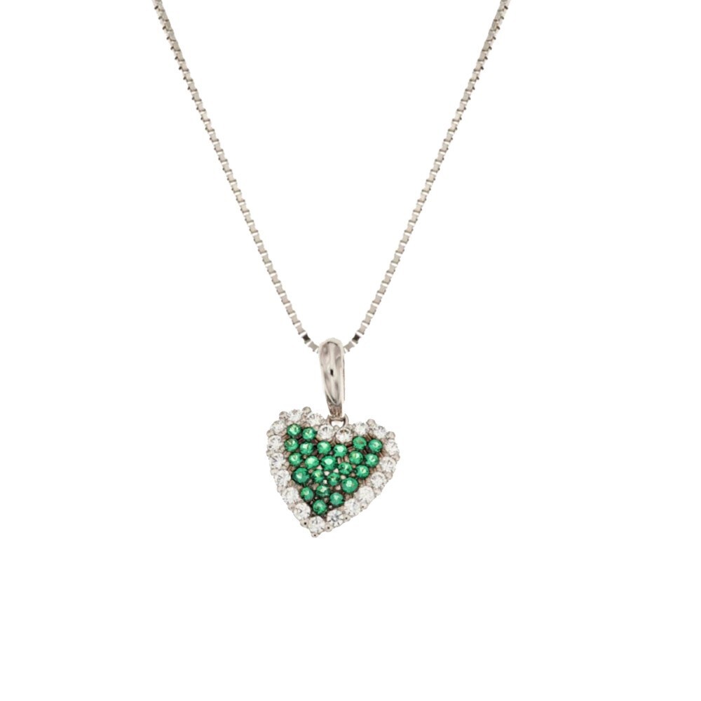 White Gold Necklace 18 Kt 750/1000 with Heart Pendant and White Zircons and VE
