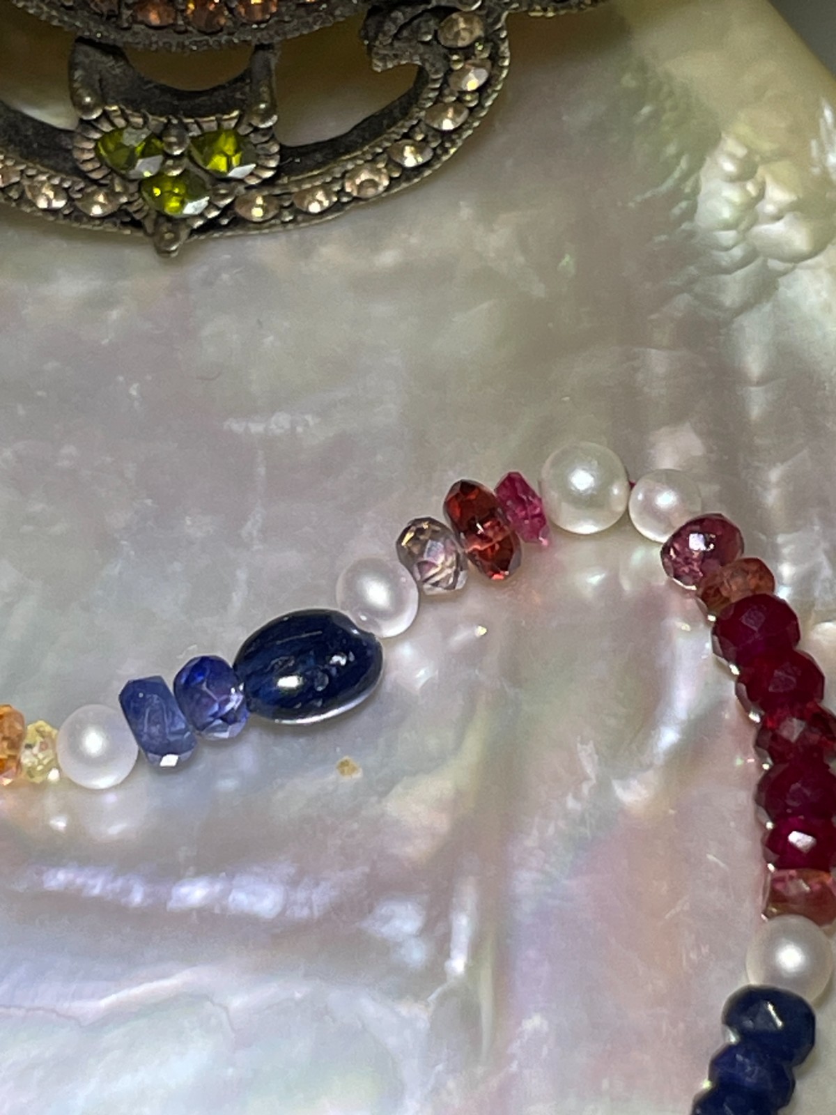 .925 Sterling Silver Ruby, Sapphire, & Gemstone Bead Necklace