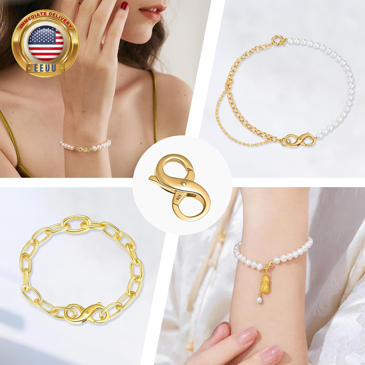 925 Sterling Silver Gold Necklace Extender,Lobster Claw Clasp for Necklaces,Brac