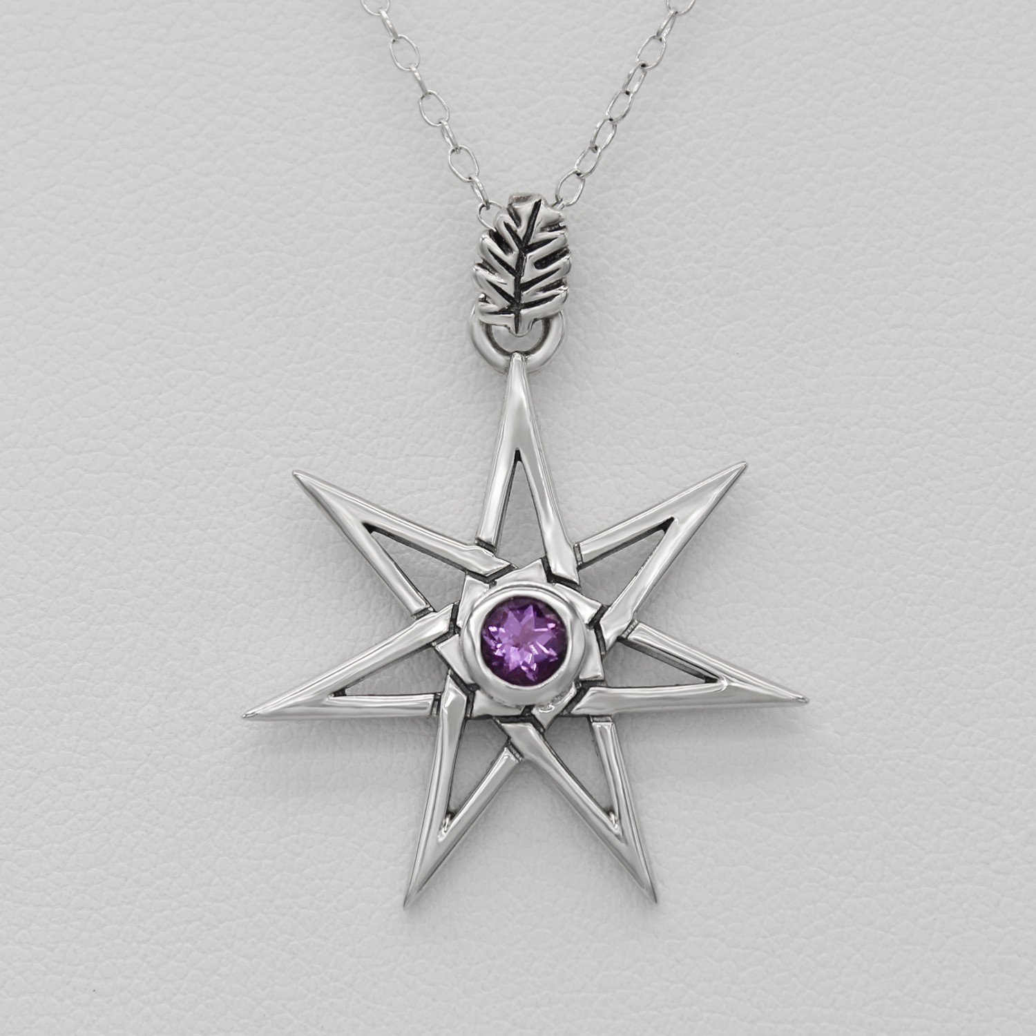 Sterling Silver Septagram with Amethyst Fairy Wicca Faerie Magic Star Jewelry