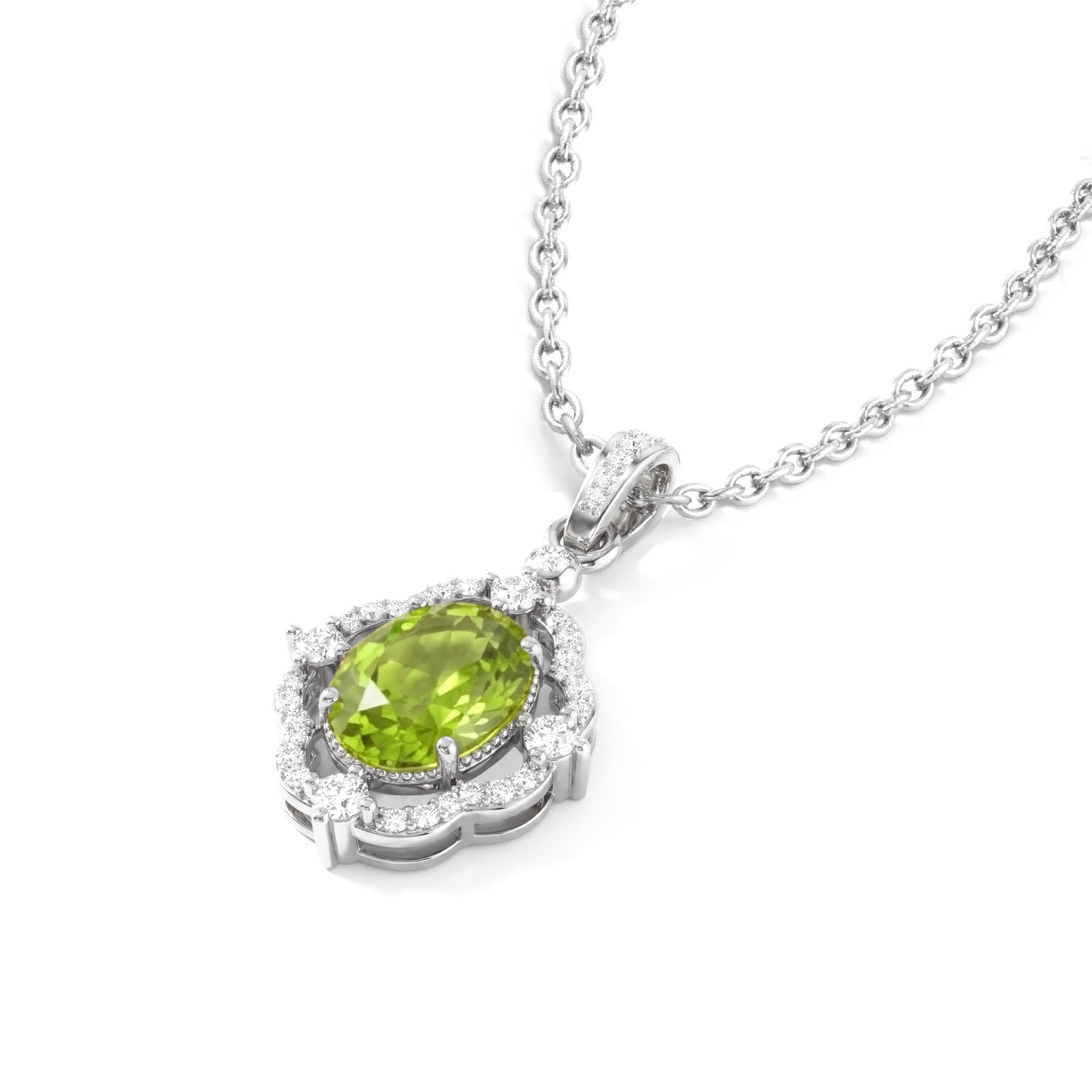 Peridot Necklace Gold Pendant, Green Peridot Halo Necklace, August Birthstone