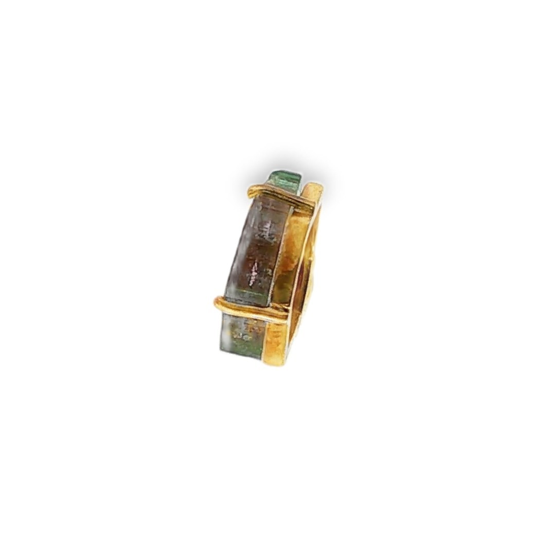 Vintage 18KY Asymmetrical Hexagon Watermelon Tourmaline Pendant – 0.75″ by 0.50″